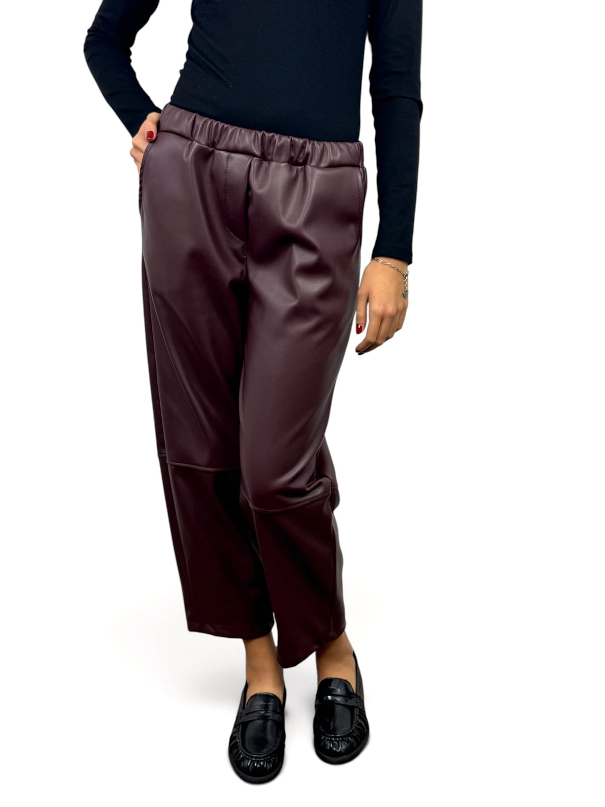 CECILE PANTALONI IN SIMILPELLE VINO