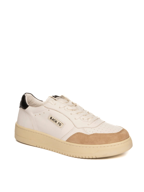 Back 70 Sneaker donna in pelle bianco con gonfietto nero