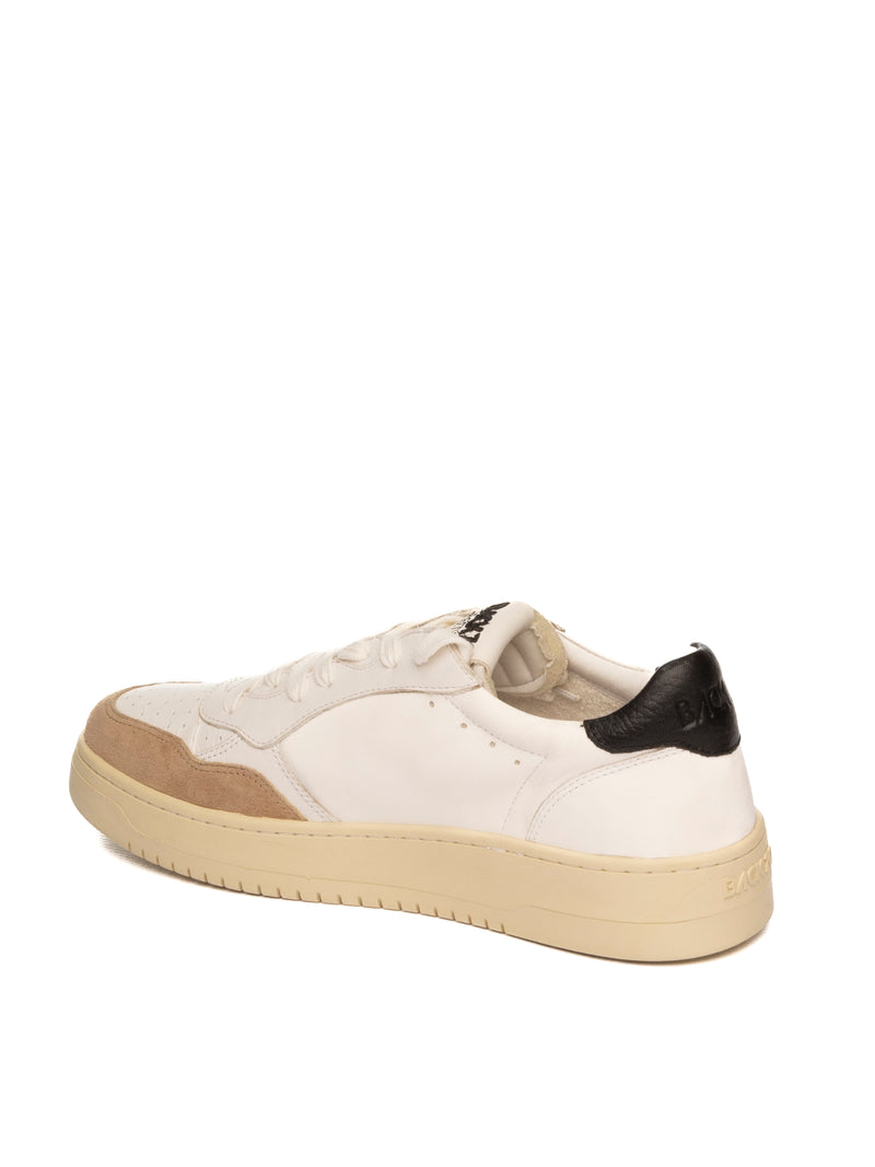 Back 70 Sneaker donna in pelle bianco con gonfietto nero