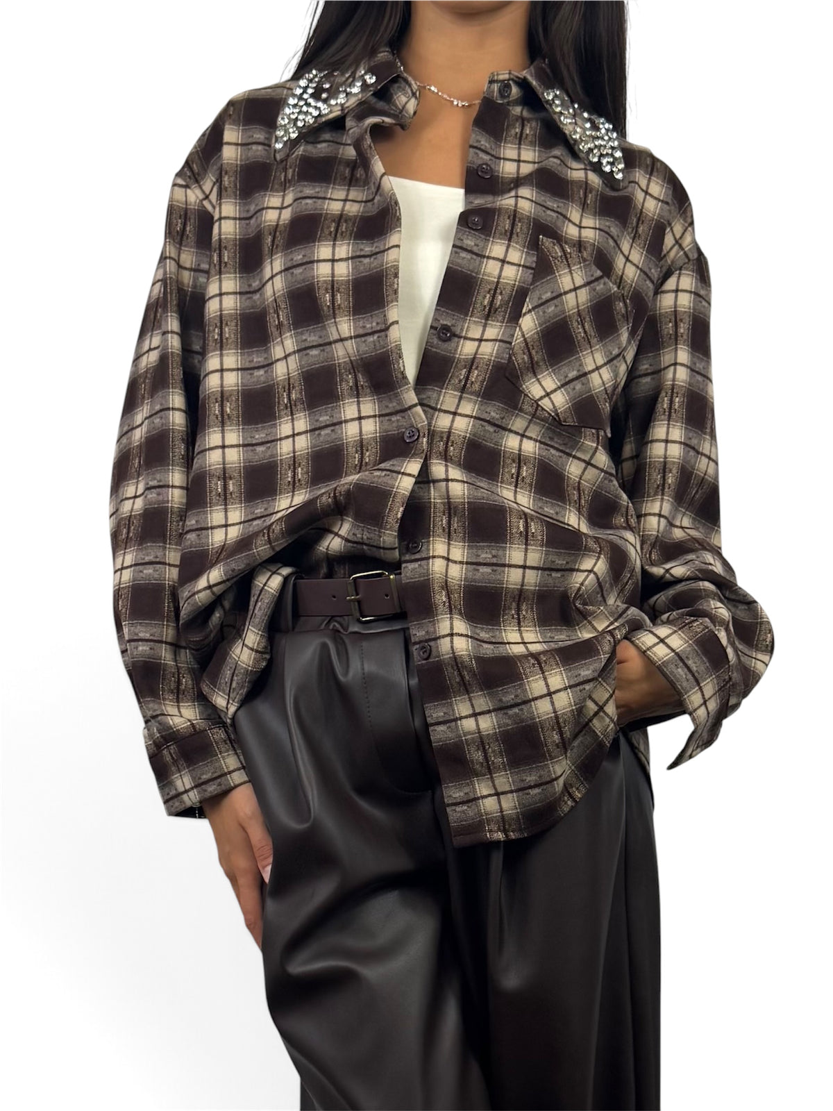 CECILE CAMICIA IN CHECK CON STRASS TESTA DI MORO
