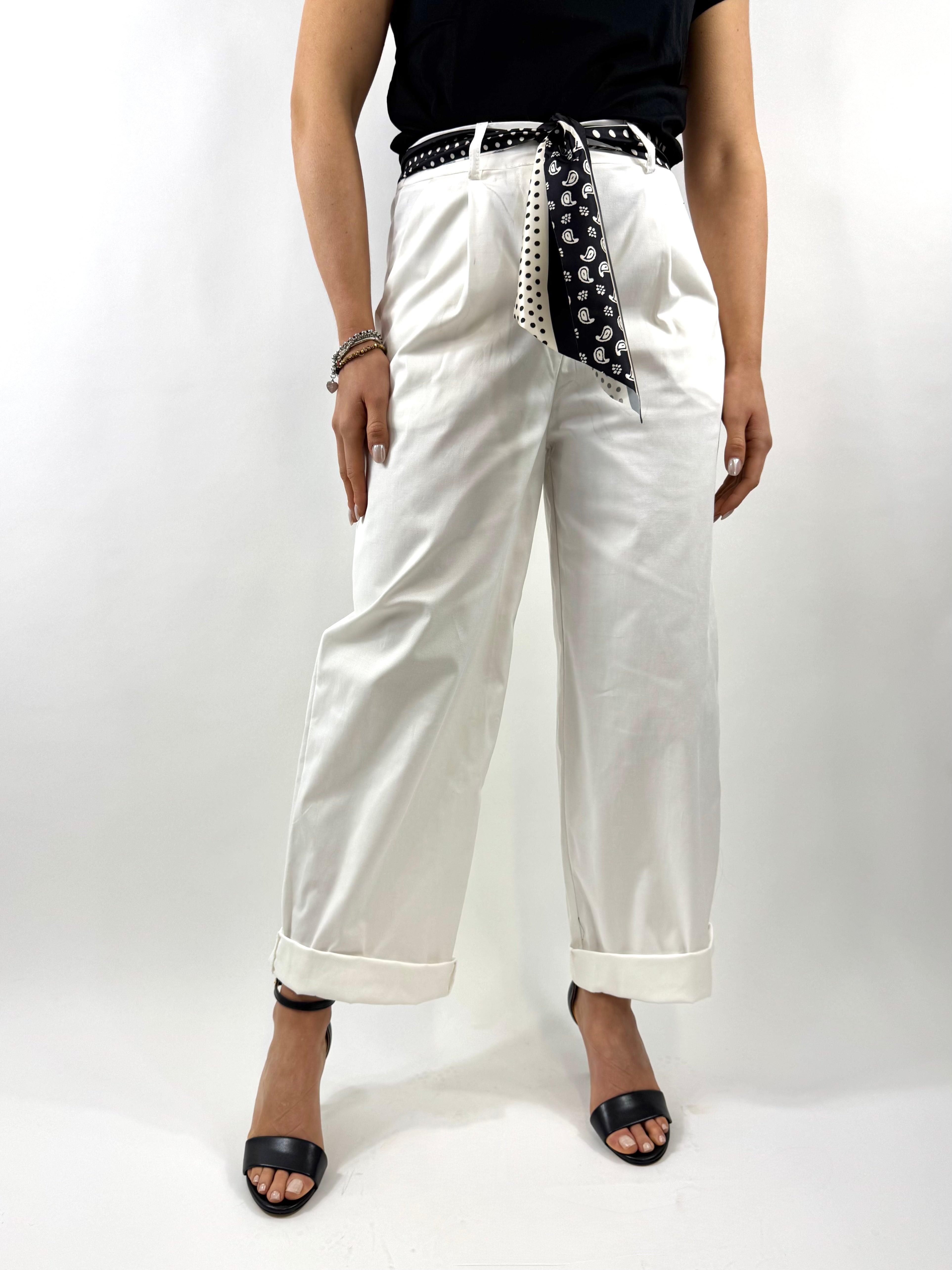 CECILE PANTALONE BIANCO CON FOULARD