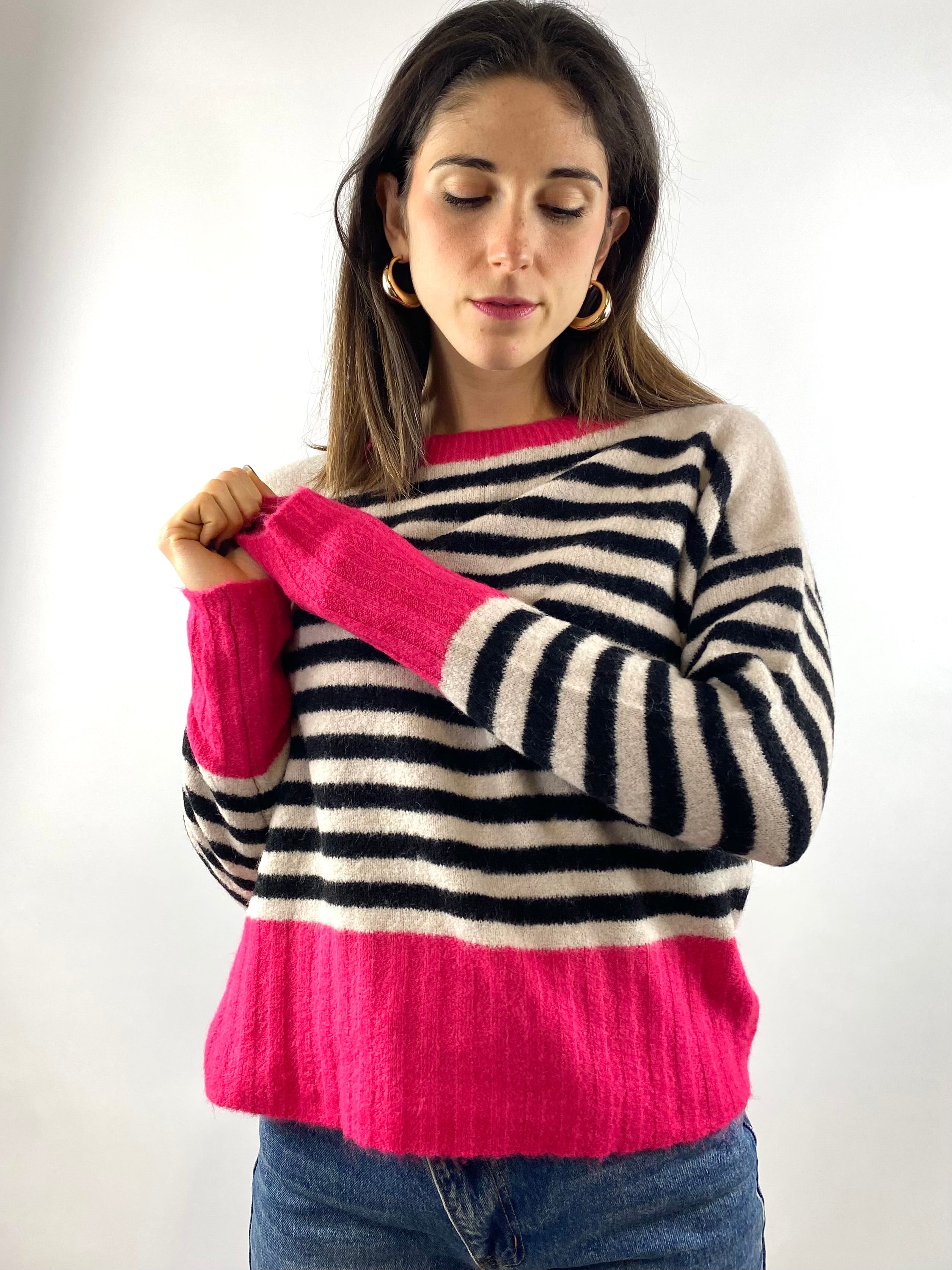 SUSY MIX MAGLIA RIGHE FUXIA