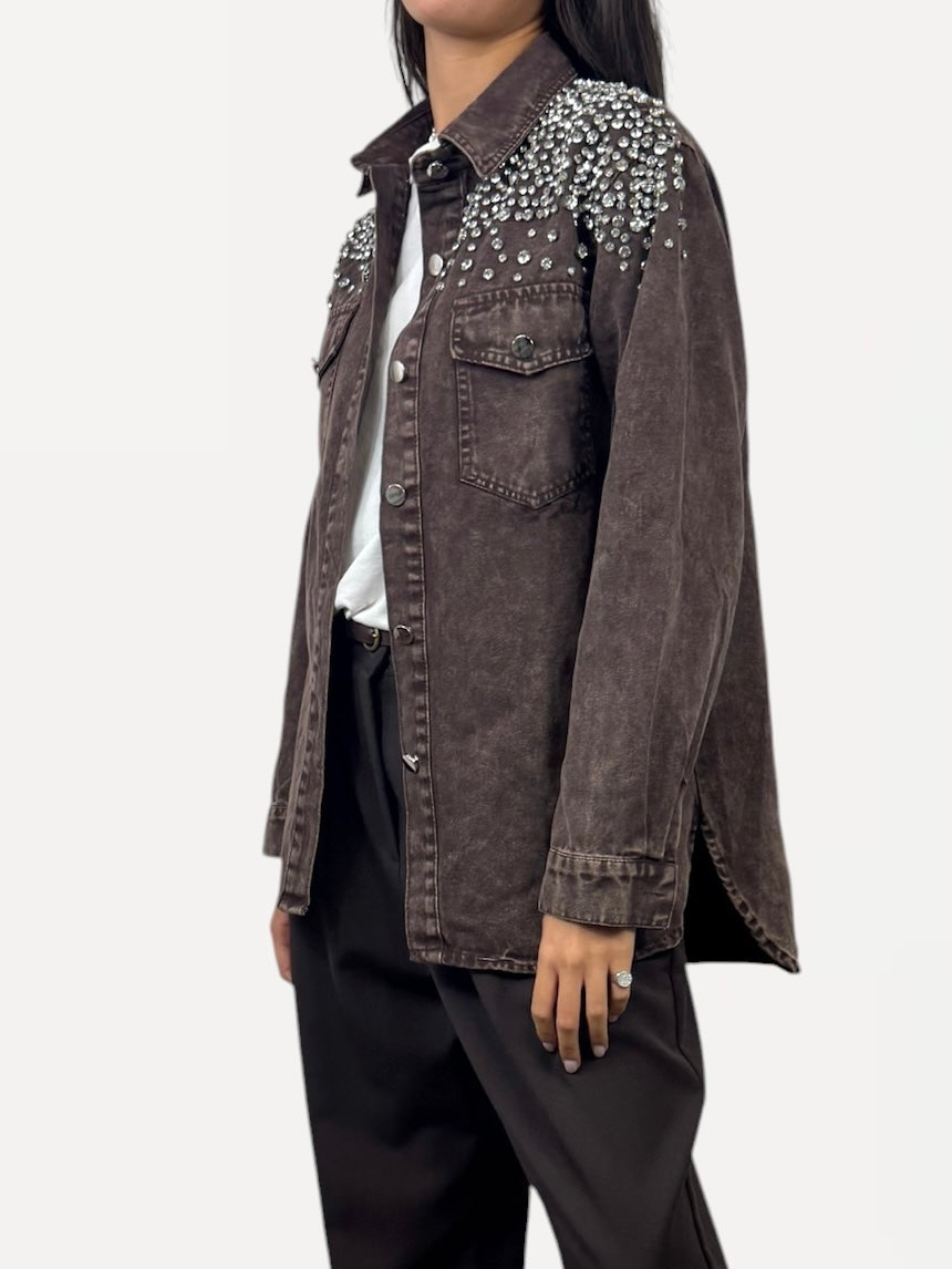 CECILE CAMICIA DENIM STRASS MARRONE