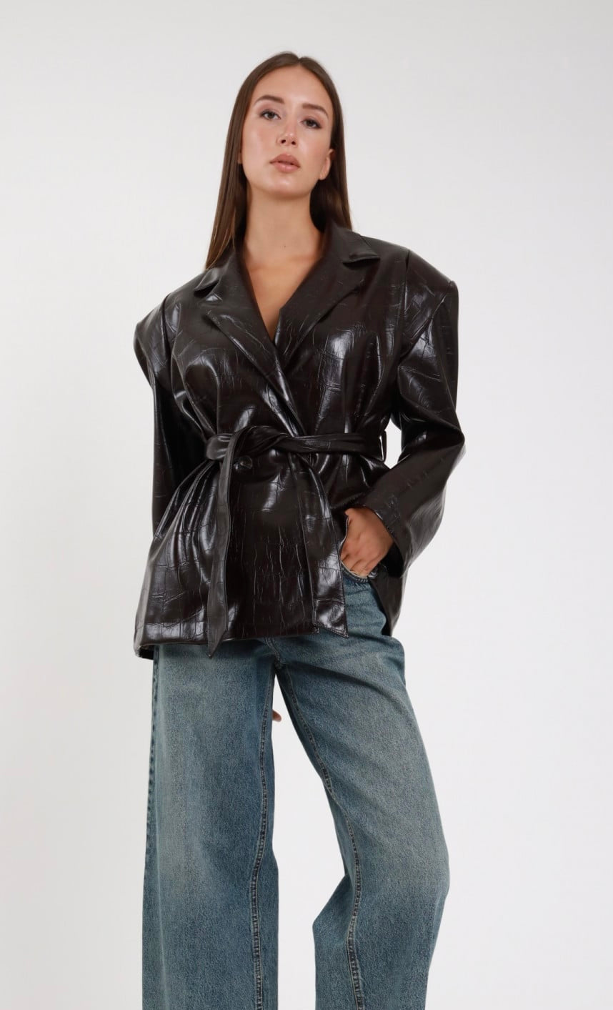 SUSY MIX BLAZER IN ECOPELLE STAMPA COCCO CON CINTURA