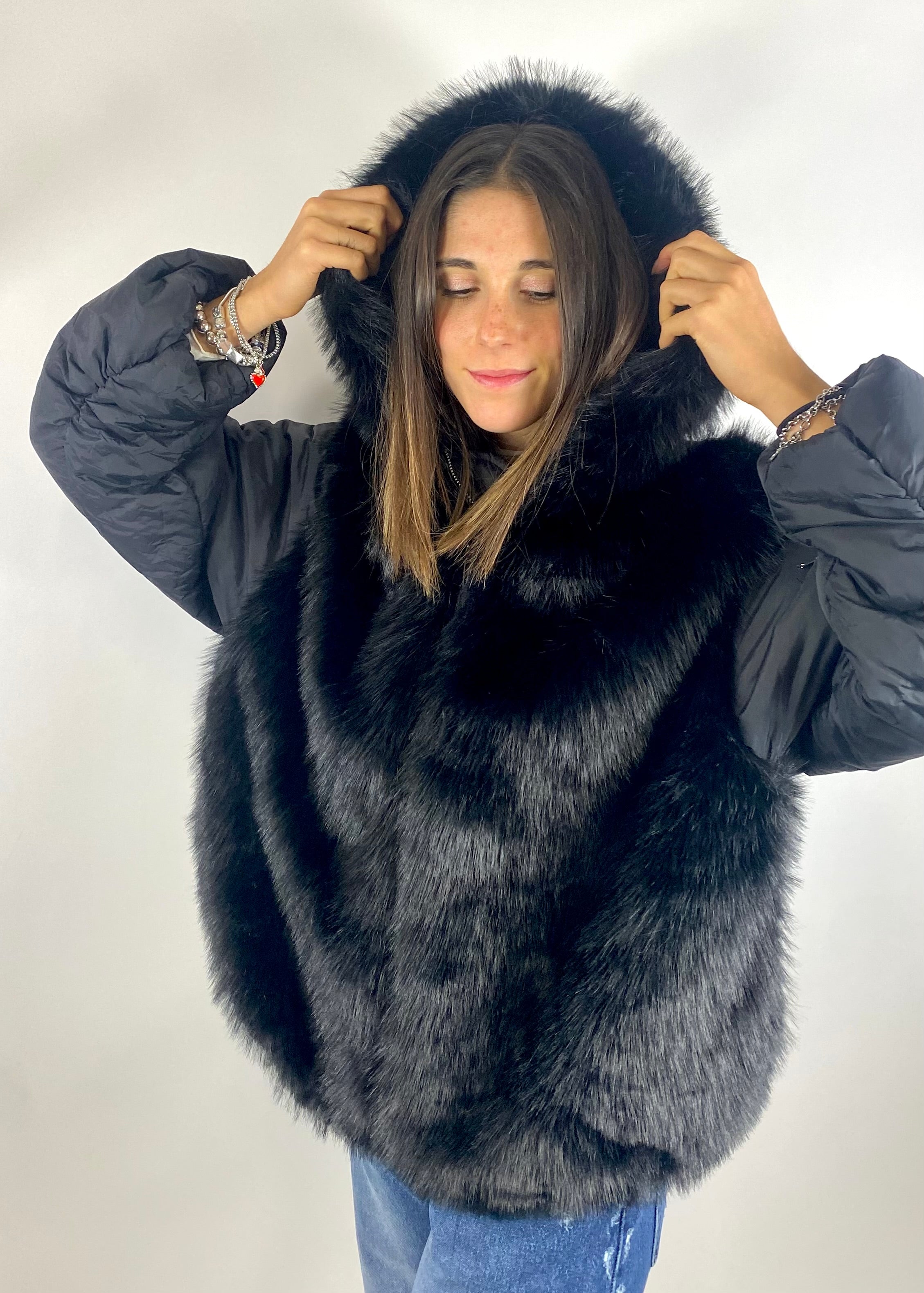 CECILE BOMBER CON ECO-PELLICCIA NERO