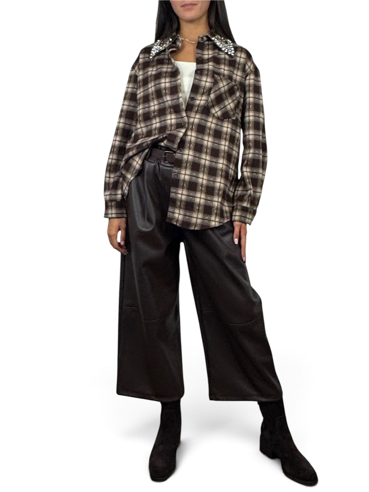 CECILE CAMICIA IN CHECK CON STRASS TESTA DI MORO