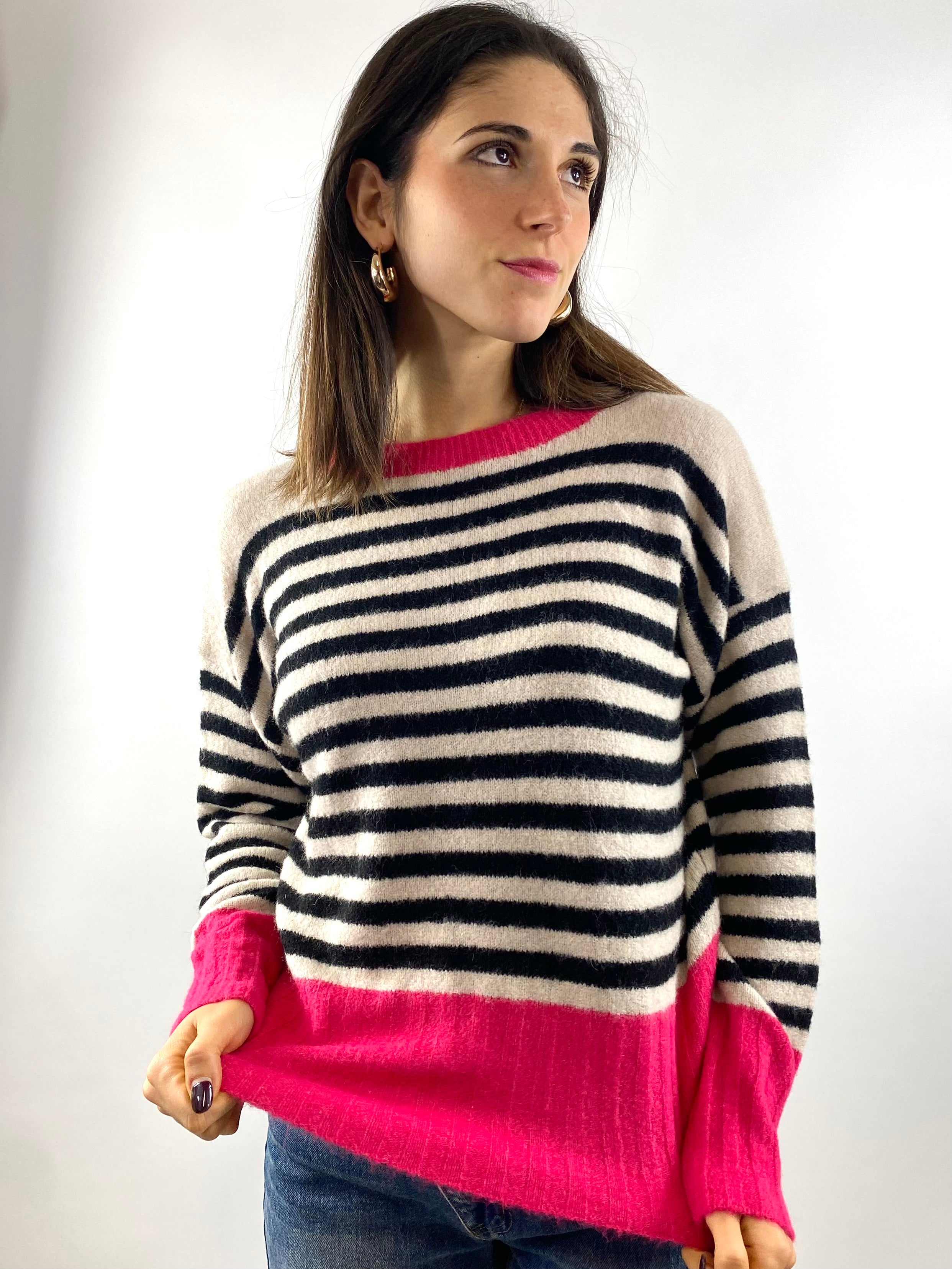 SUSY MIX MAGLIA RIGHE FUXIA