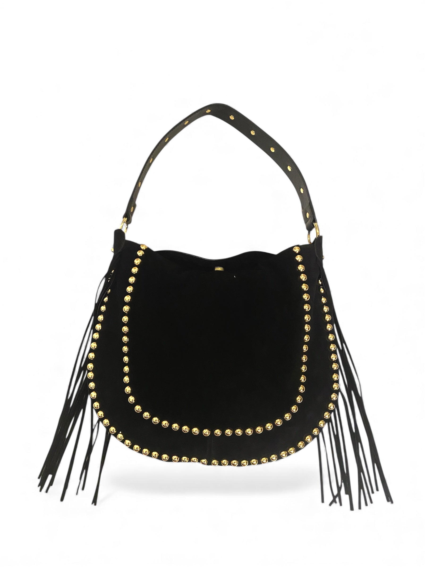 CECILE BORSA CON BORCHIE E FRANGE NERA