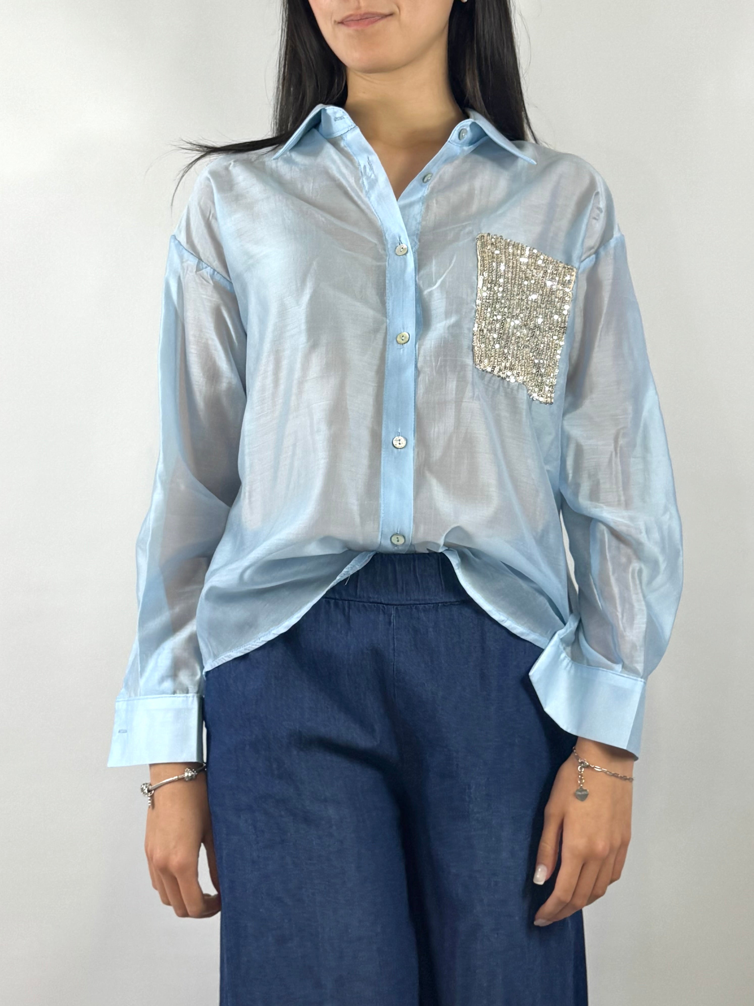 SUSY MIX CAMICIA CELESTE PAILLETTES