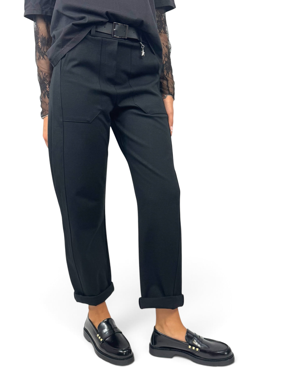 SUSY MIX PANTALONE NERO CON CINTURA
