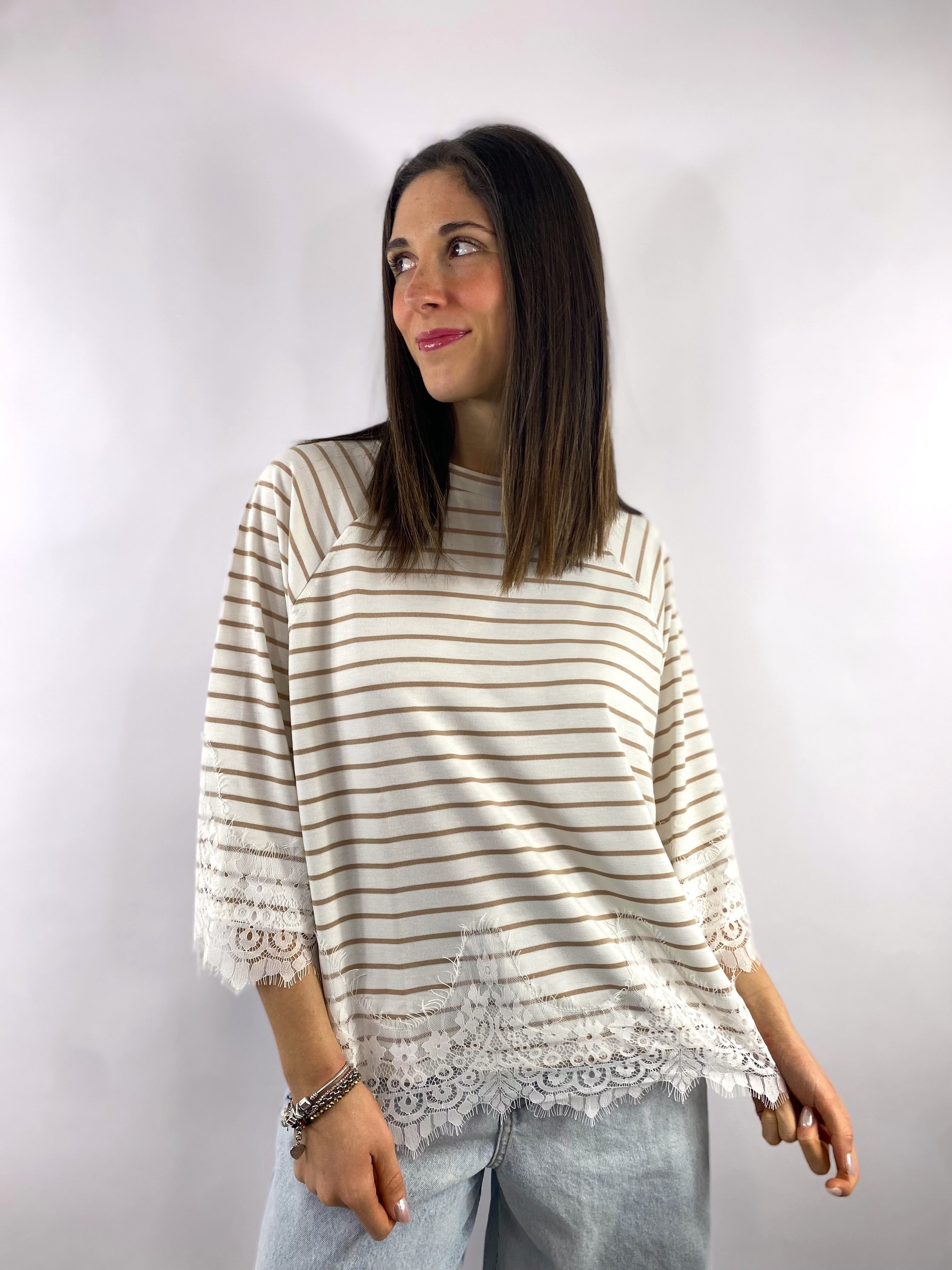 SUSY MIX T-SHIRT RIGHE E PIZZO
