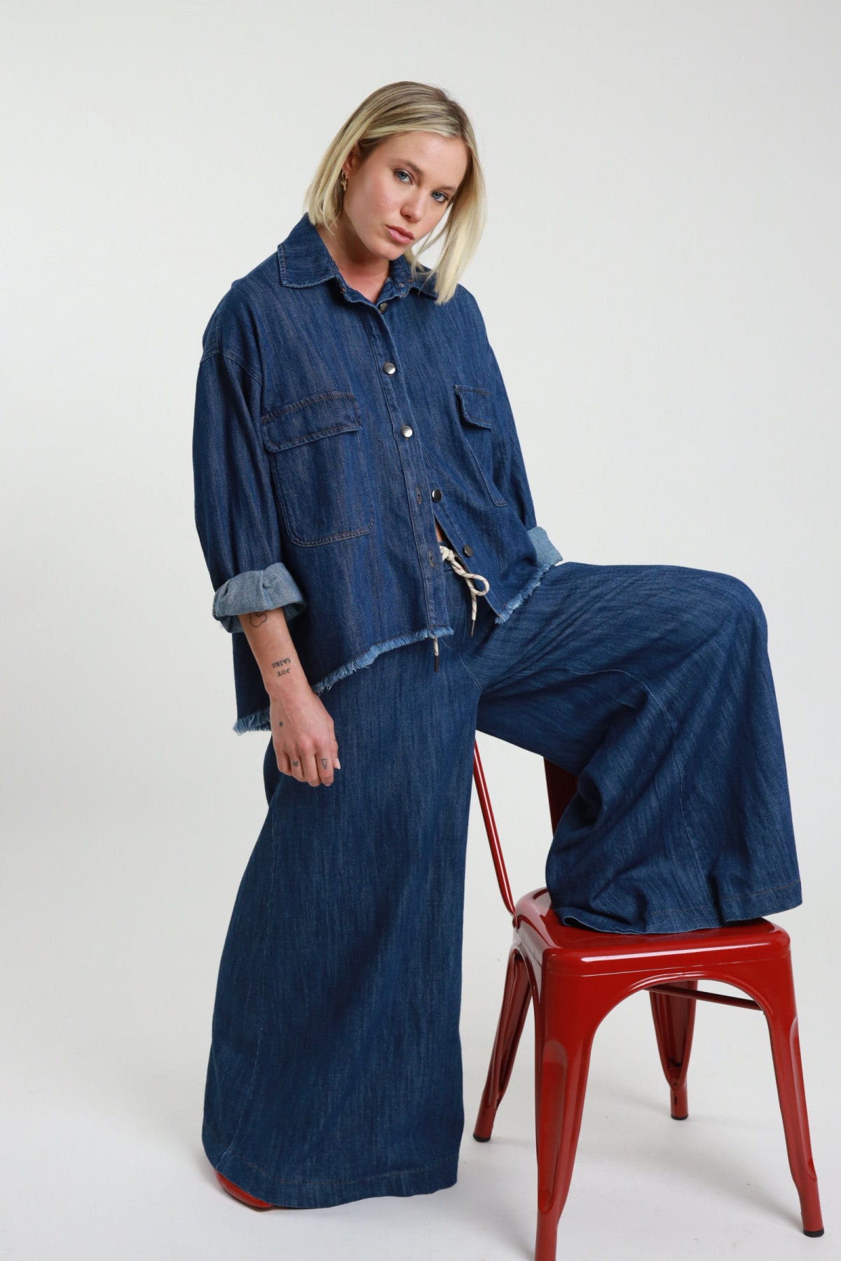 SUSY MIX PANTALONE PALAZZO DENIM SCURO