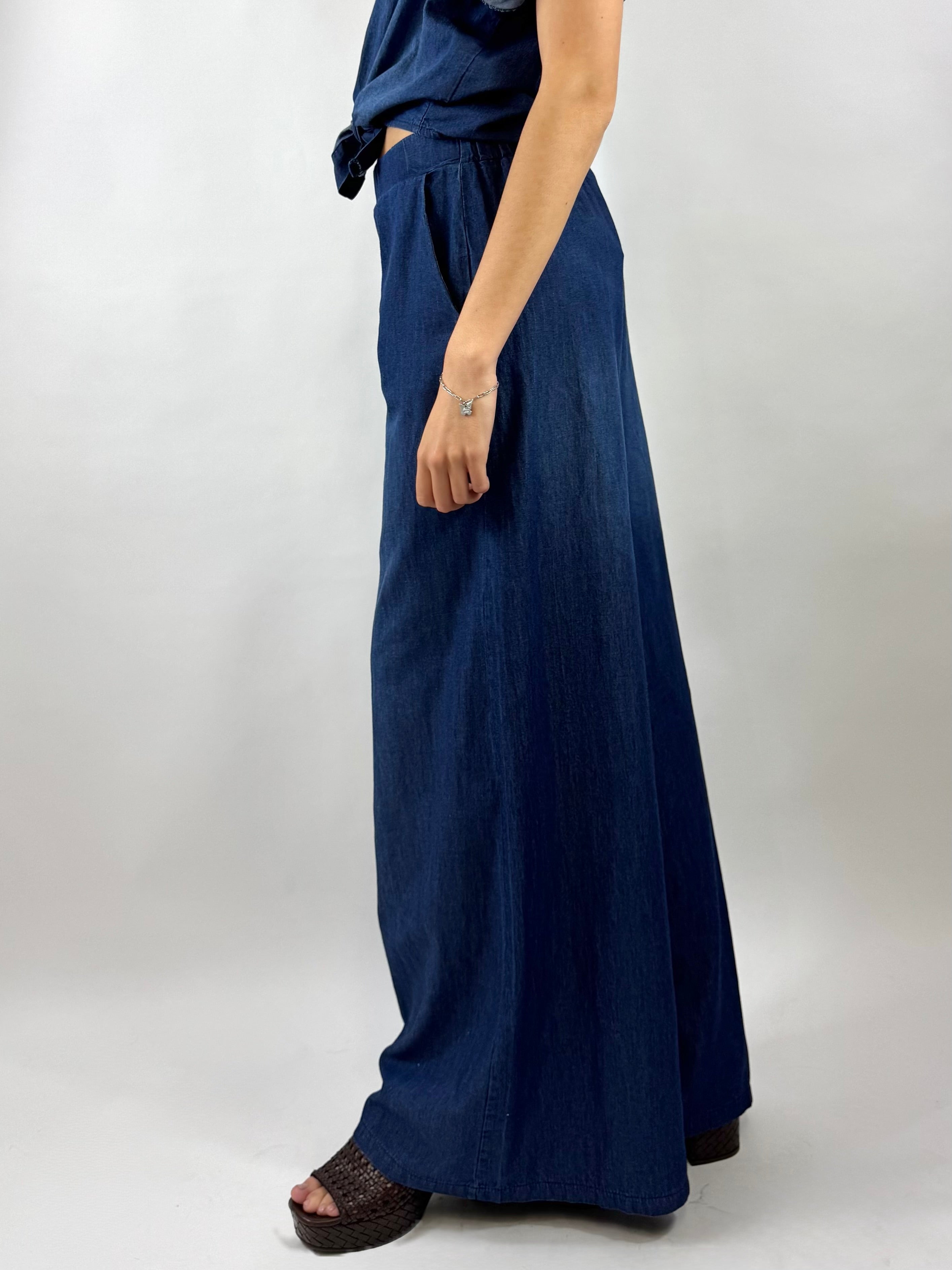 SUSY MIX PANTALONE PALAZZO CHAMBRAY