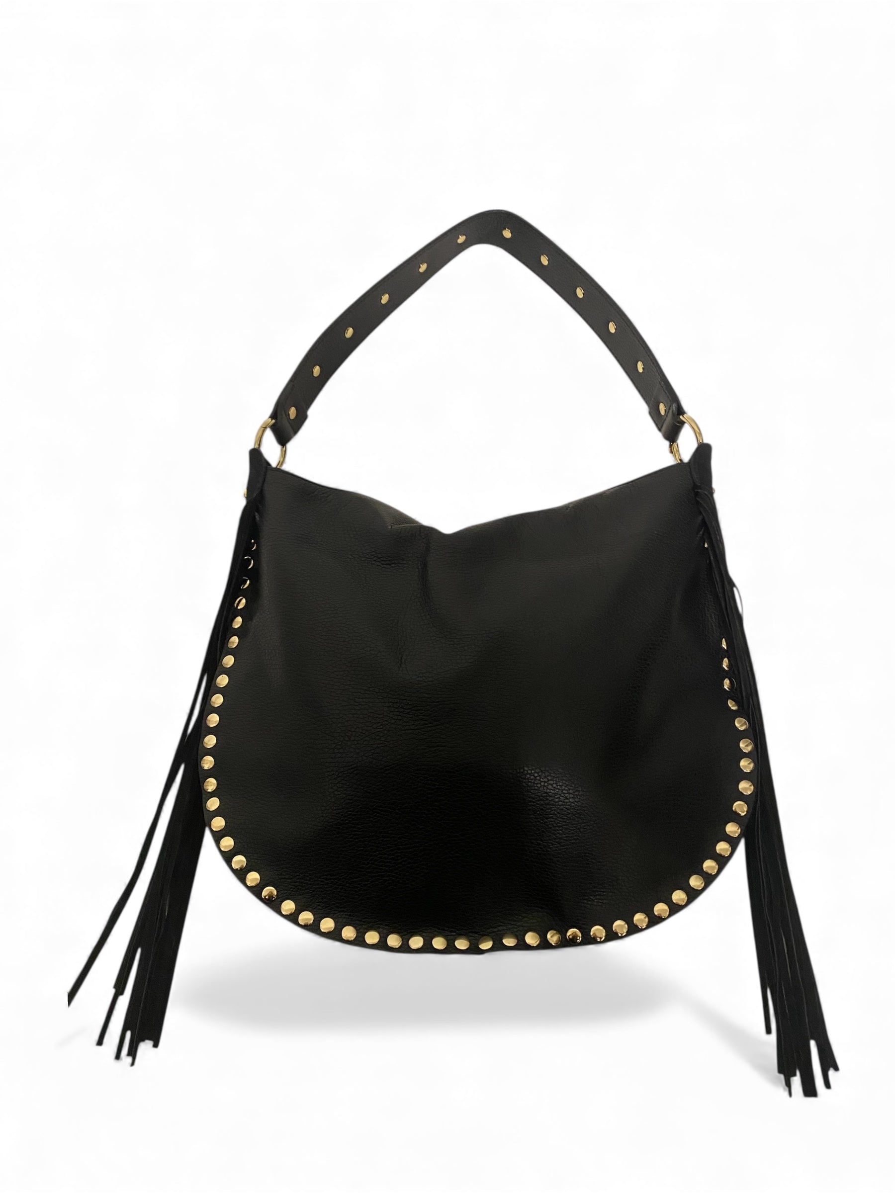 CECILE BORSA CON BORCHIE E FRANGE NERA