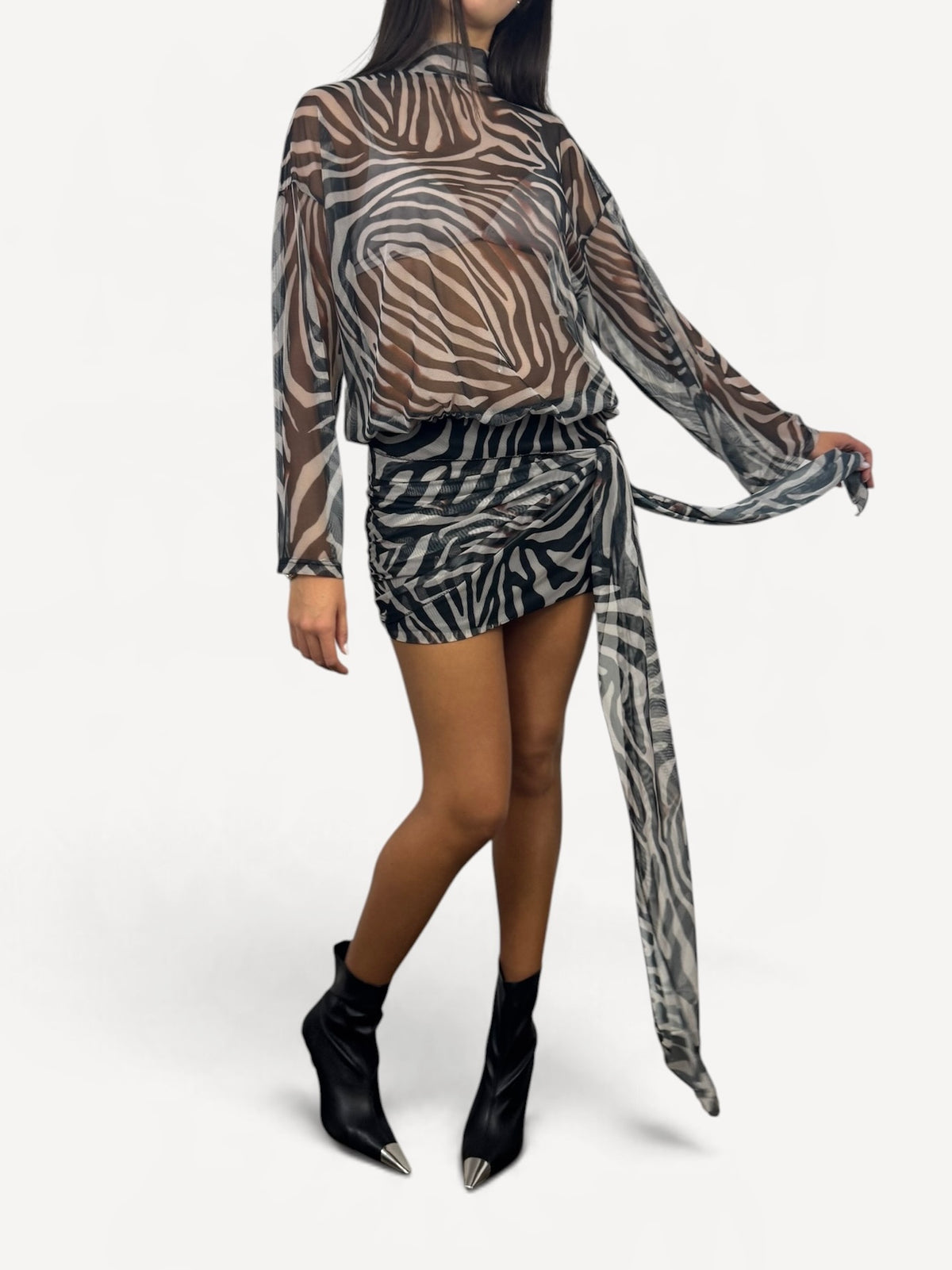 KIKISIX ABITO IN TULLE ZEBRATO CON NODO
