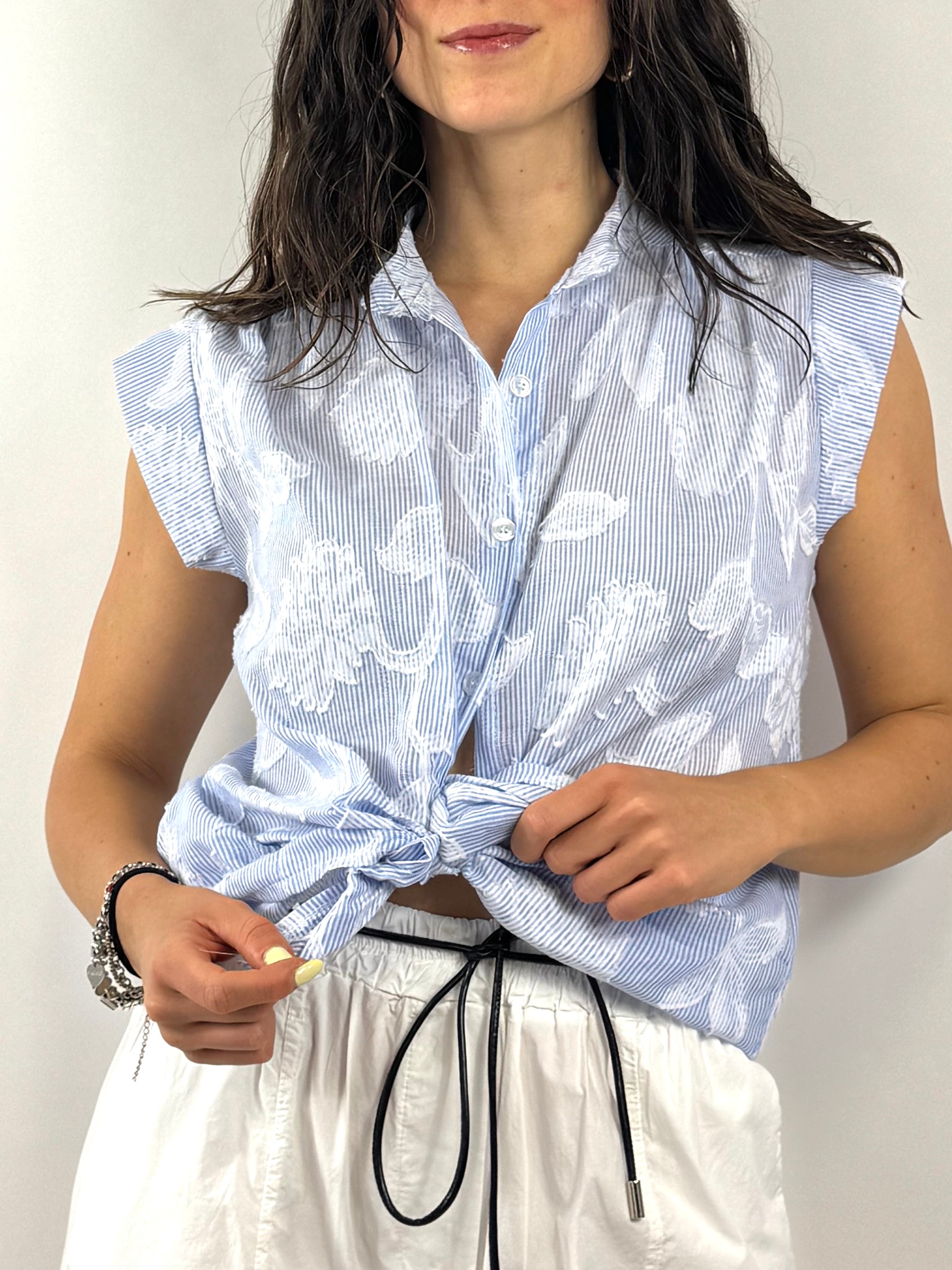 CECILE CAMICIA A RIGHE CELESTE