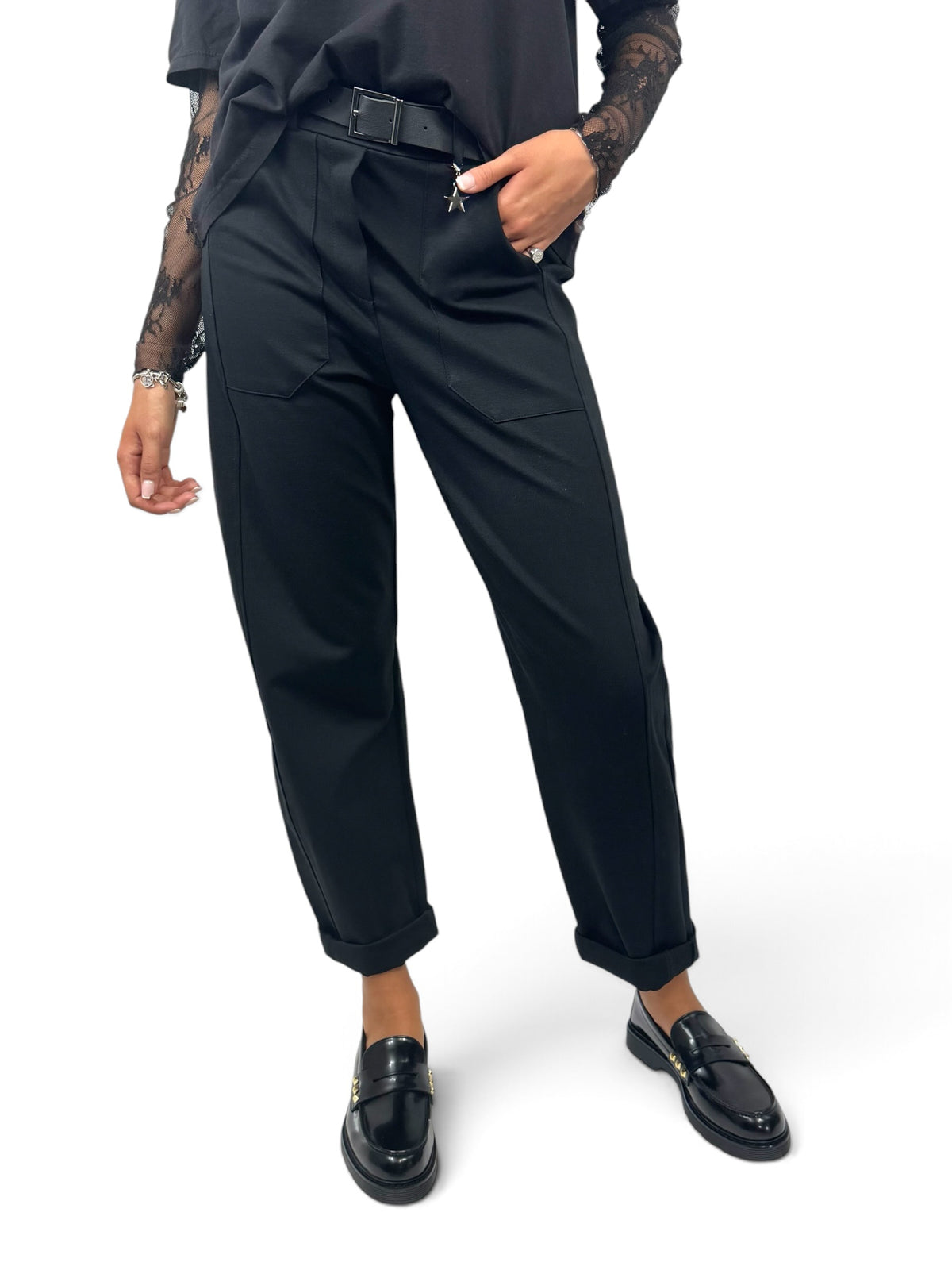 SUSY MIX PANTALONE NERO CON CINTURA