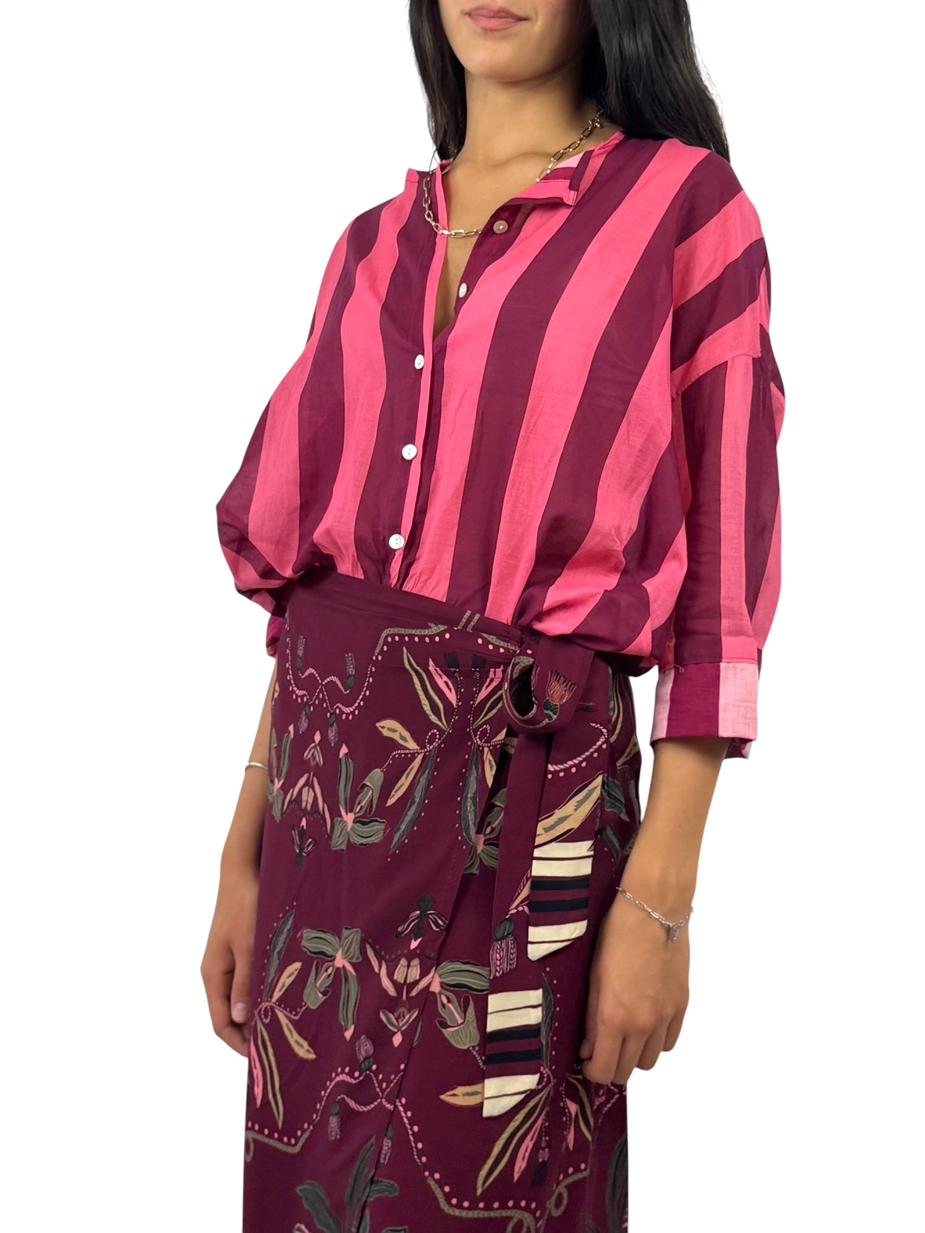 KIKISIX CAMICIA RIGHE VINO