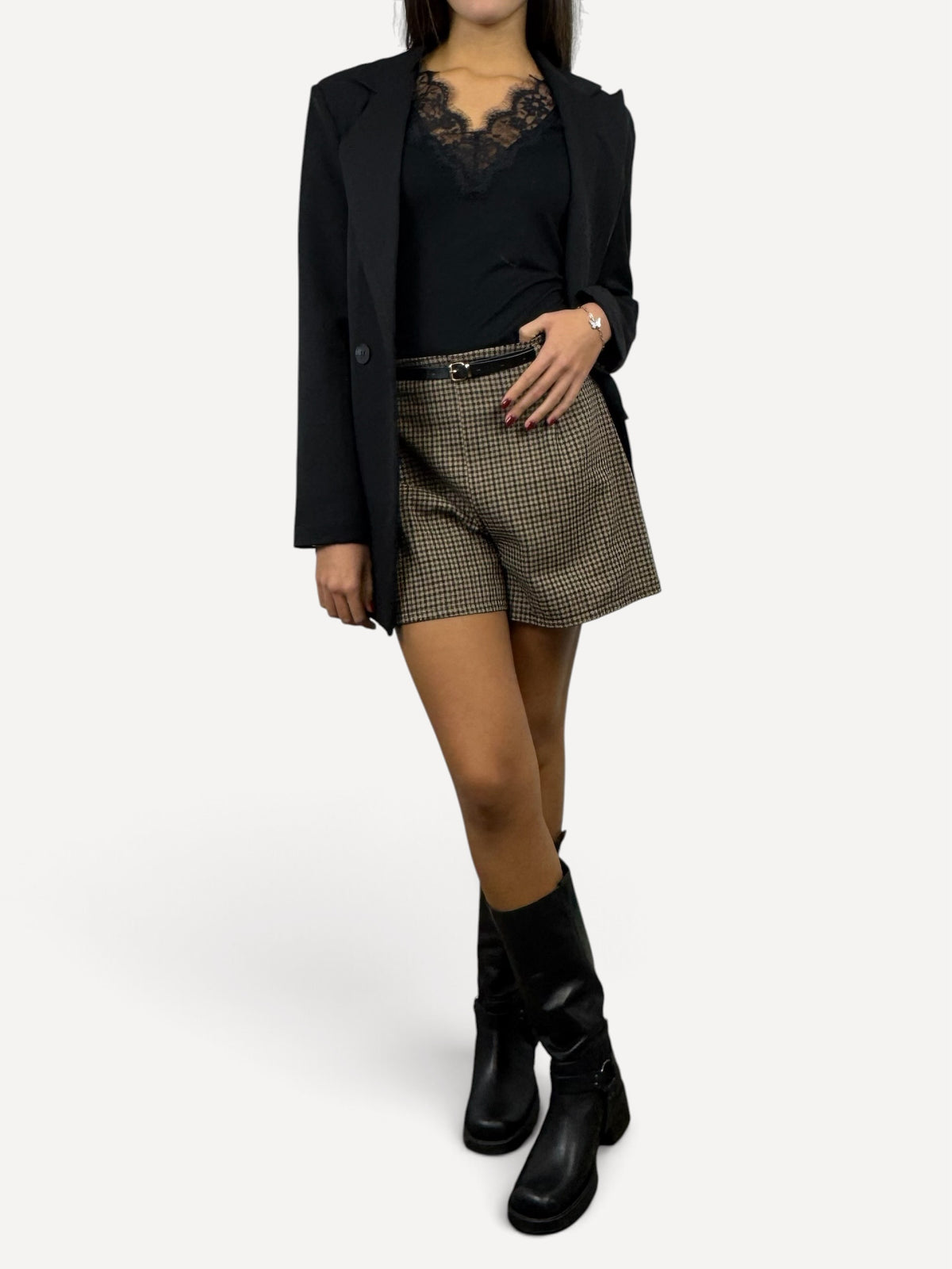 CECILE SHORT PIED DE POULE CON CINTURA