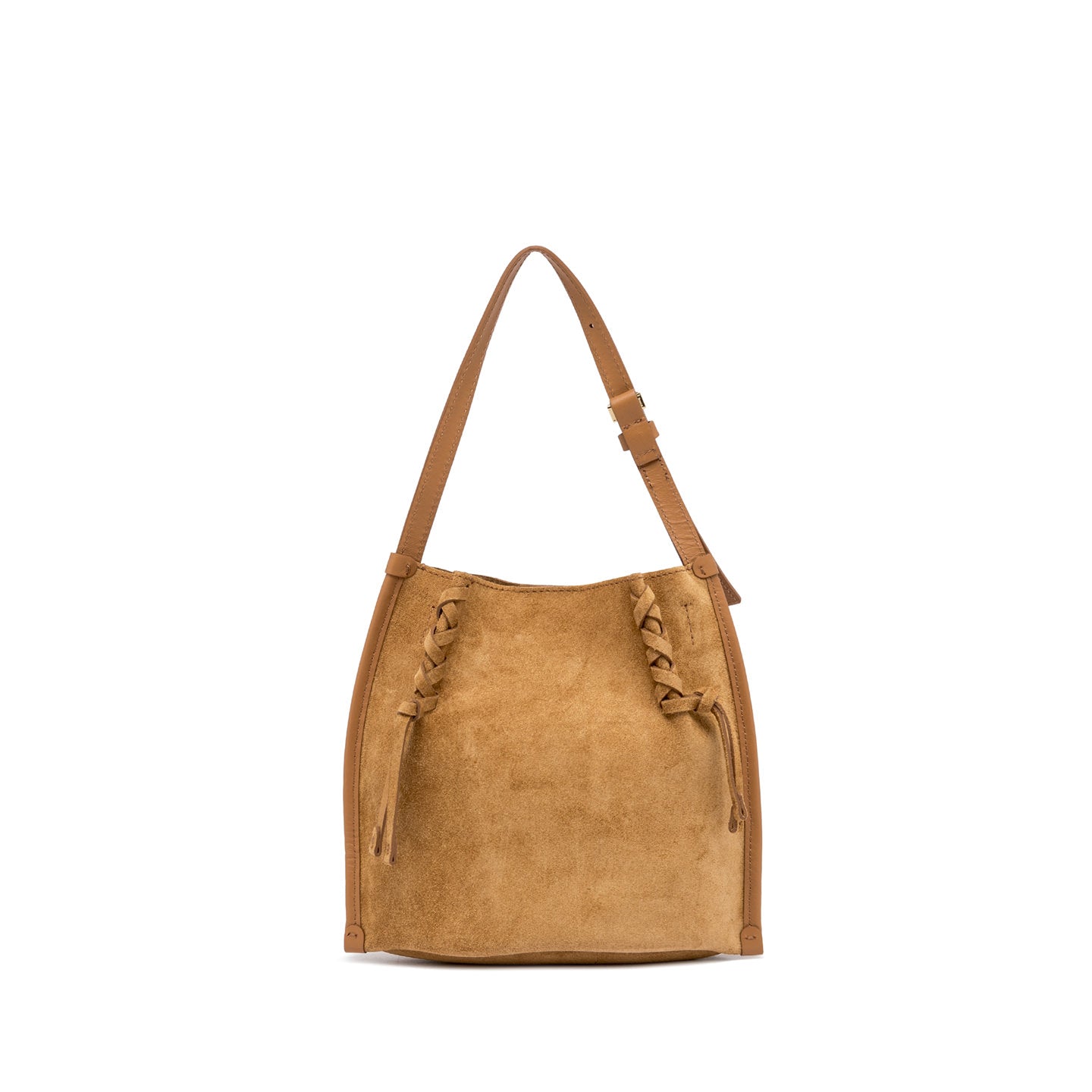 Gianni Chiarini  borsa a spalla in camoscio con infilature color 'peanut butter'