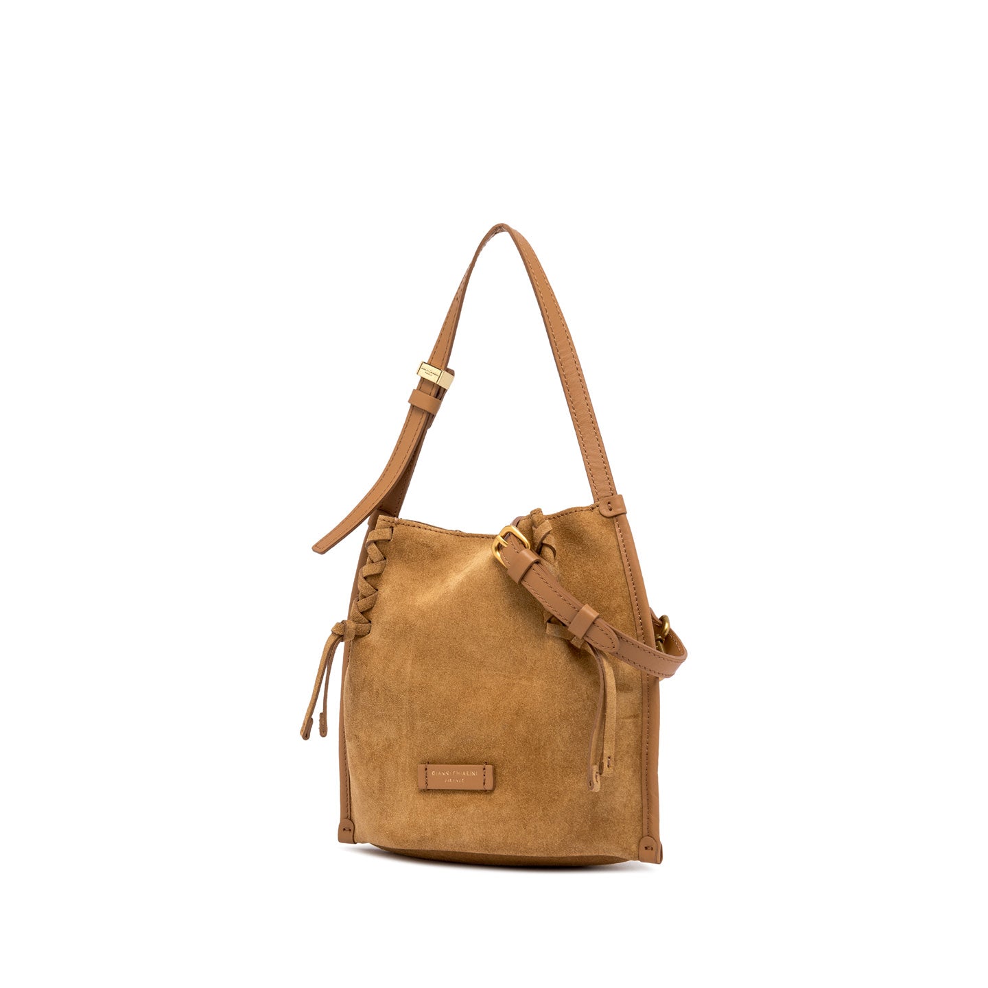 Gianni Chiarini  borsa a spalla in camoscio con infilature color 'peanut butter'