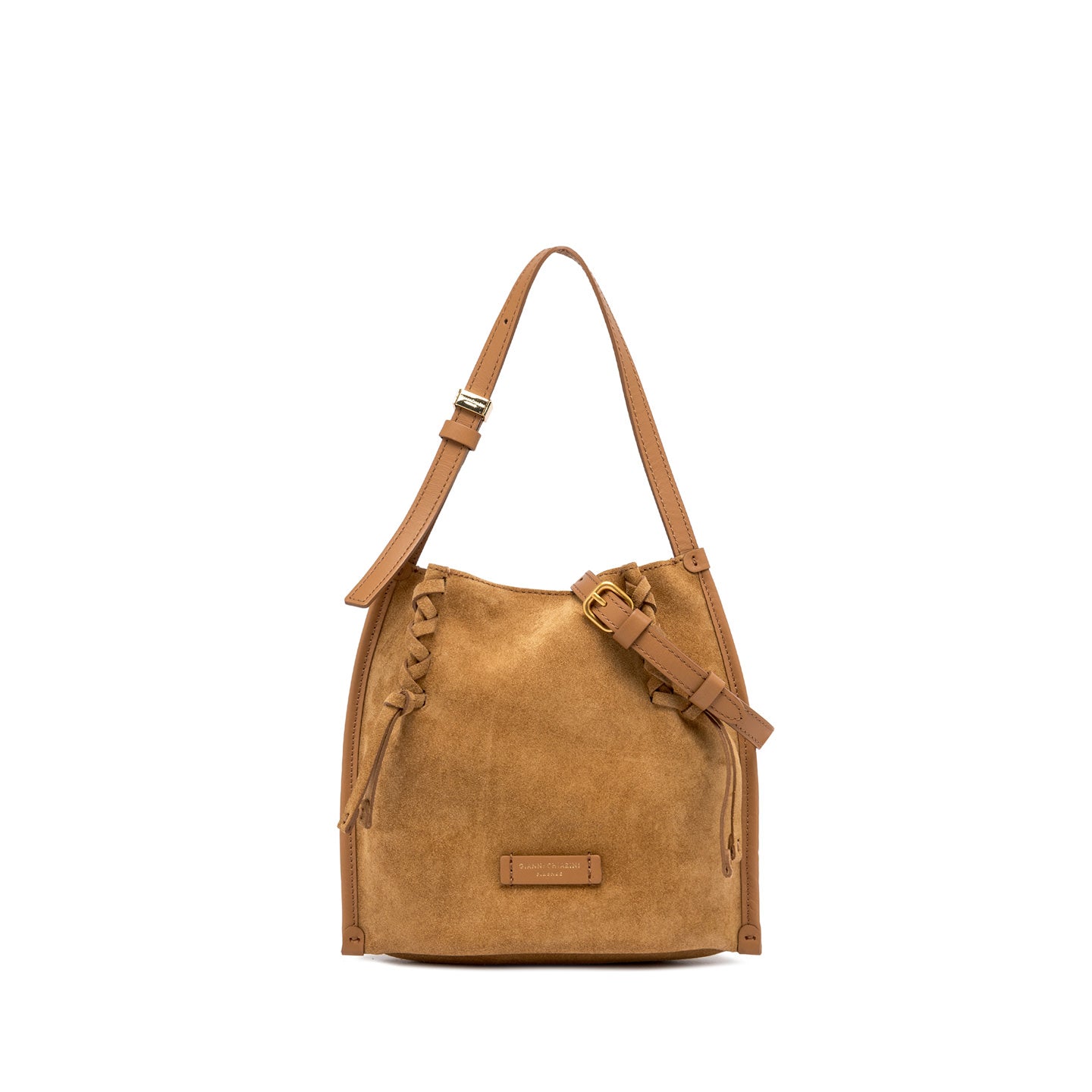 Gianni Chiarini  borsa a spalla in camoscio con infilature color 'peanut butter'
