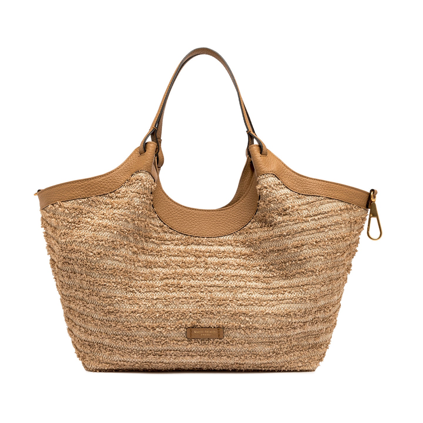 Gianni Chiarini borsa a spalla in paglia e pelle nature con monoscomparto sfoderato