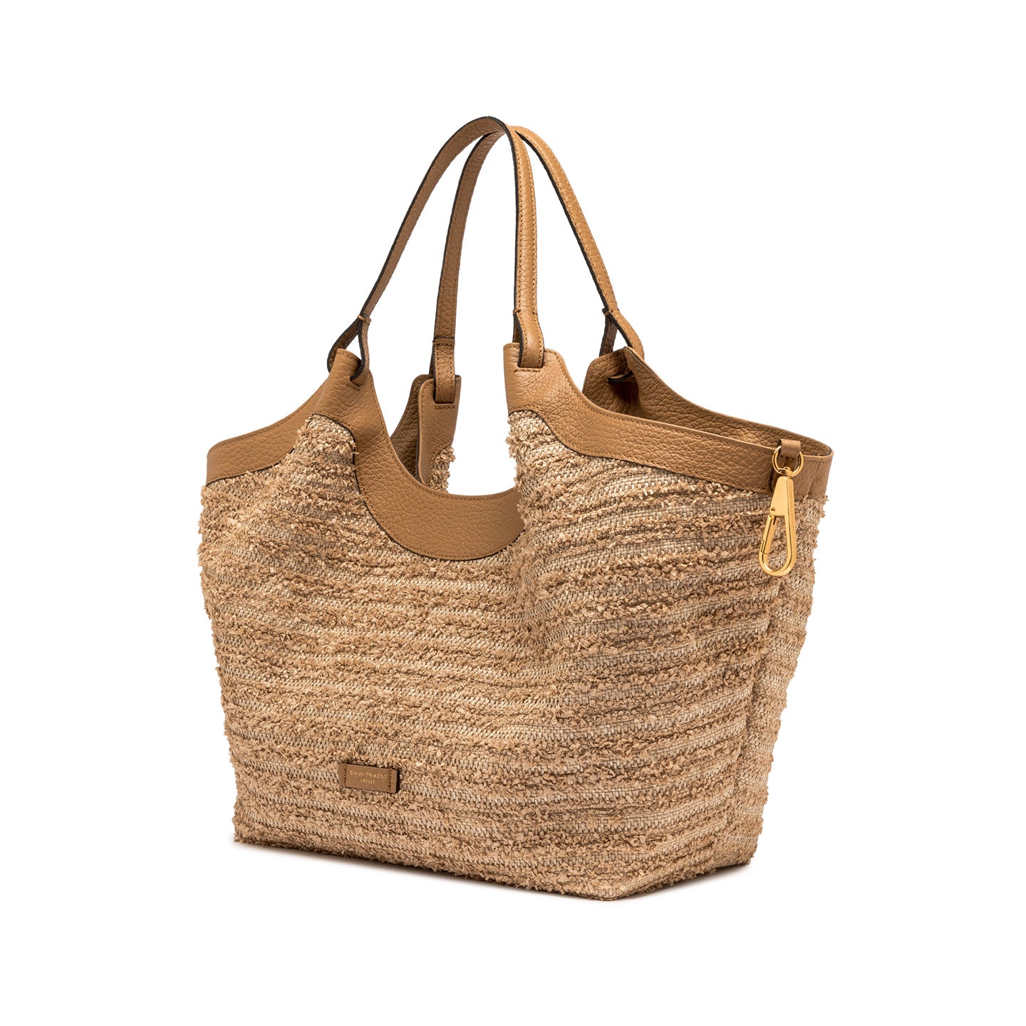 Gianni Chiarini borsa a spalla in paglia e pelle nature con monoscomparto sfoderato