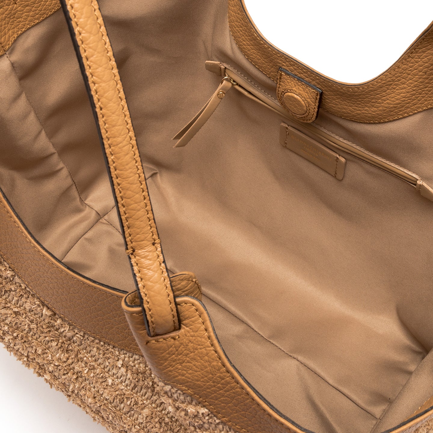 Gianni Chiarini borsa a spalla in paglia e pelle nature con monoscomparto sfoderato