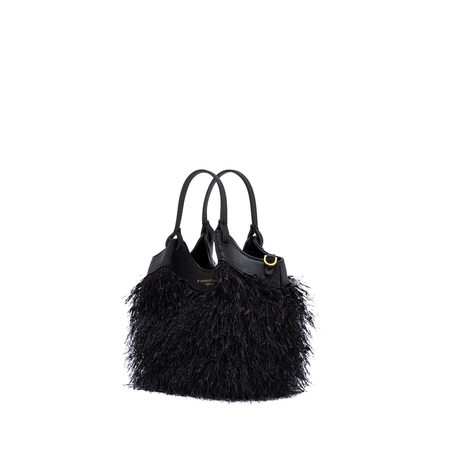 Gianni Chiarini borsa donna a mano e a spalla in tessuto sfrangiato colore nero