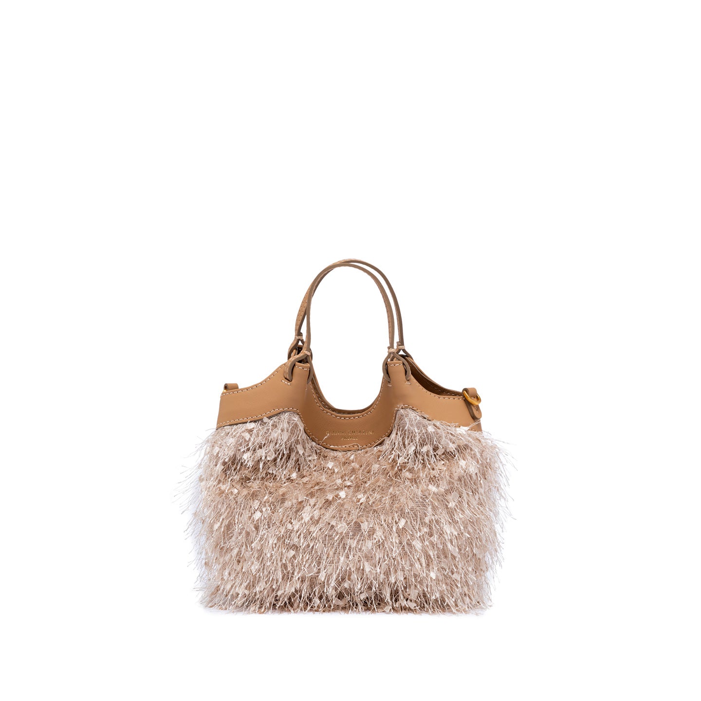 Gianni Chiarini Borsa donna a mano e a spalla color crema in tessuto sfrangiato