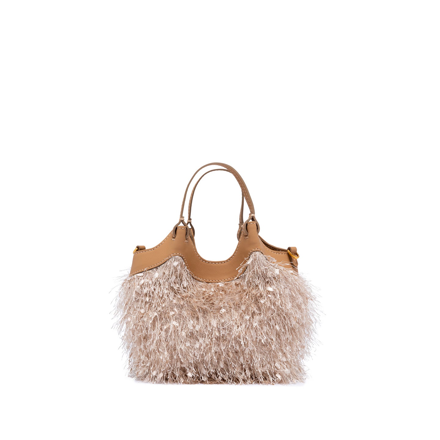 Gianni Chiarini Borsa donna a mano e a spalla color crema in tessuto sfrangiato