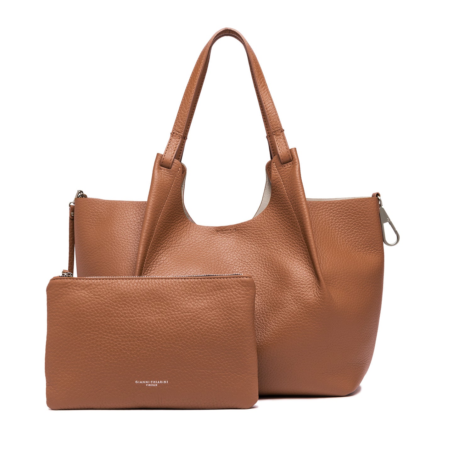 Gianni Chiarini borsa a spalla in pelle double grana maxi color caramello-sabbia