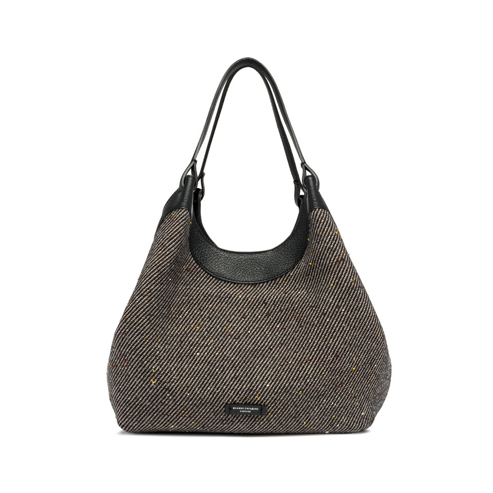 Gianni Chiarini Borsa a mano o a spalla in tessuto lana intrecciato nero