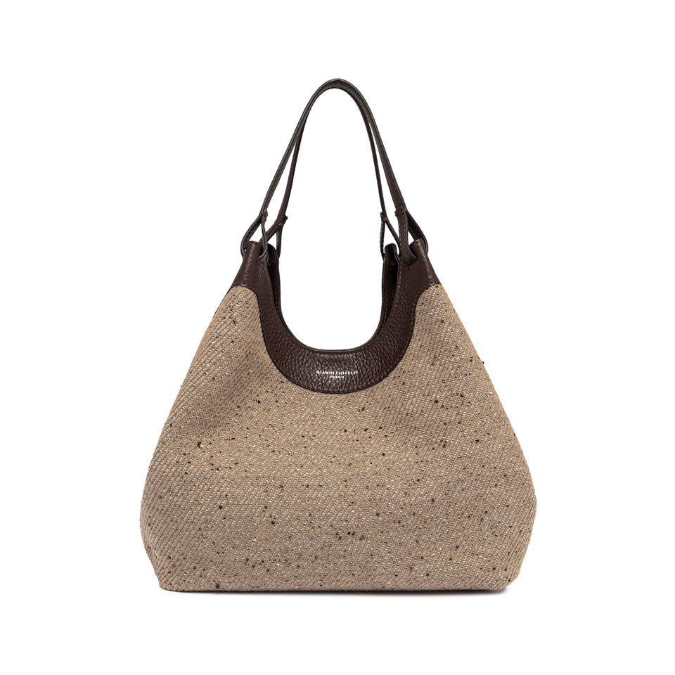Gianni Chiarini Borsa a mano o a spalla realizzata in tessuto lana intrecciato testa di moro