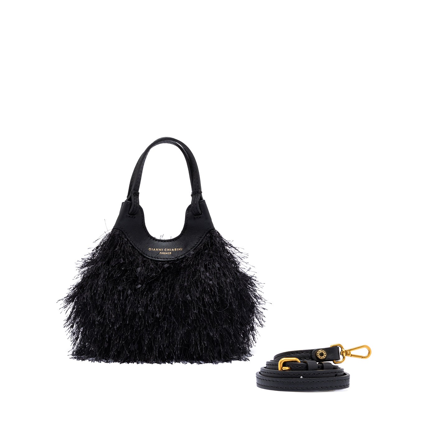 Gianni Chiarini borsa donna a mano e a spalla in tessuto sfrangiato colore nero