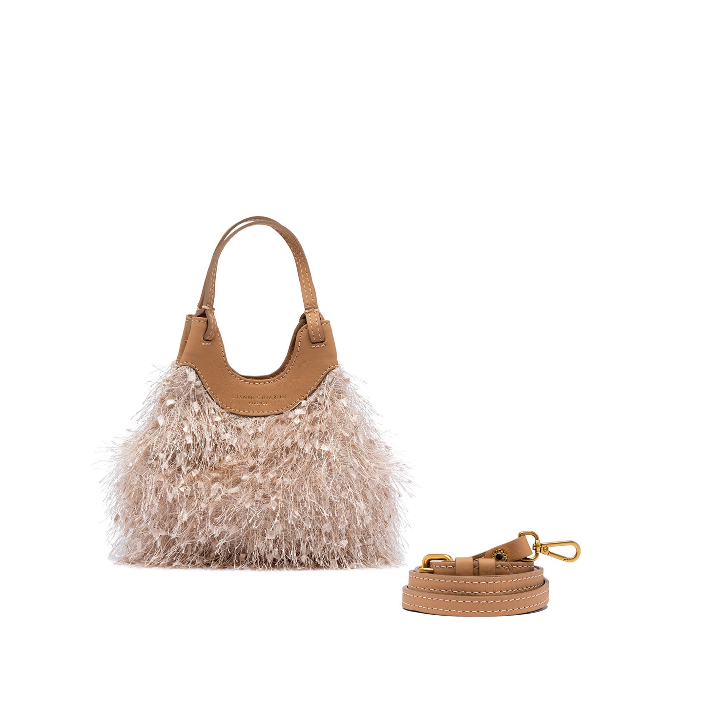 Gianni Chiarini Borsa donna a mano e a spalla color crema in tessuto sfrangiato