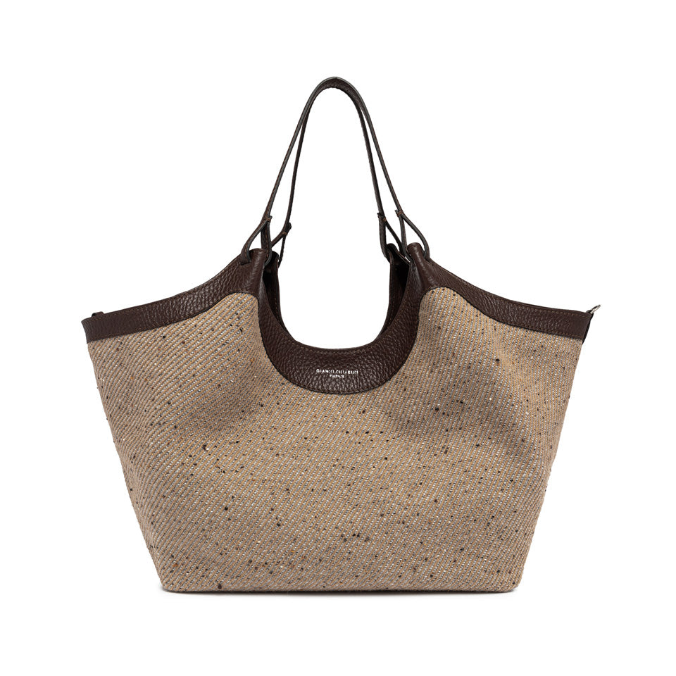 Gianni Chiarini Borsa a mano o a spalla realizzata in tessuto lana intrecciato testa di moro