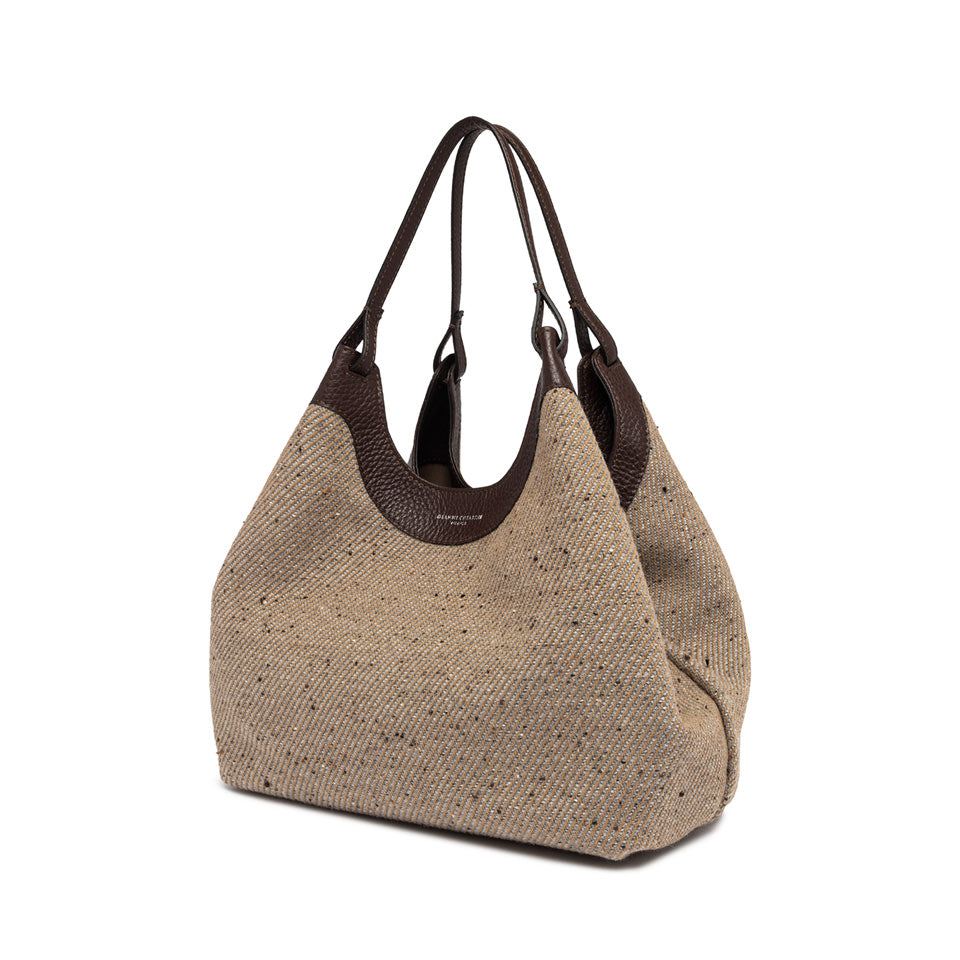 Gianni Chiarini Borsa a mano o a spalla realizzata in tessuto lana intrecciato testa di moro