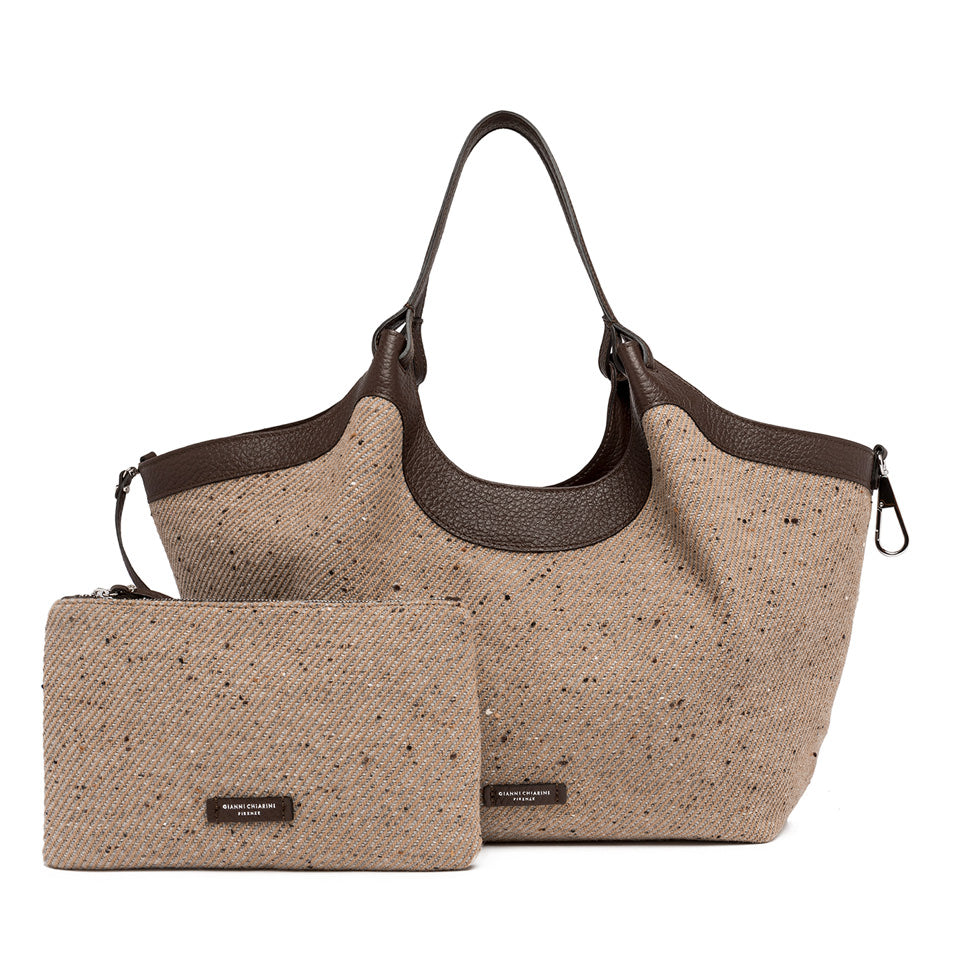 Gianni Chiarini Borsa a mano o a spalla realizzata in tessuto lana intrecciato testa di moro