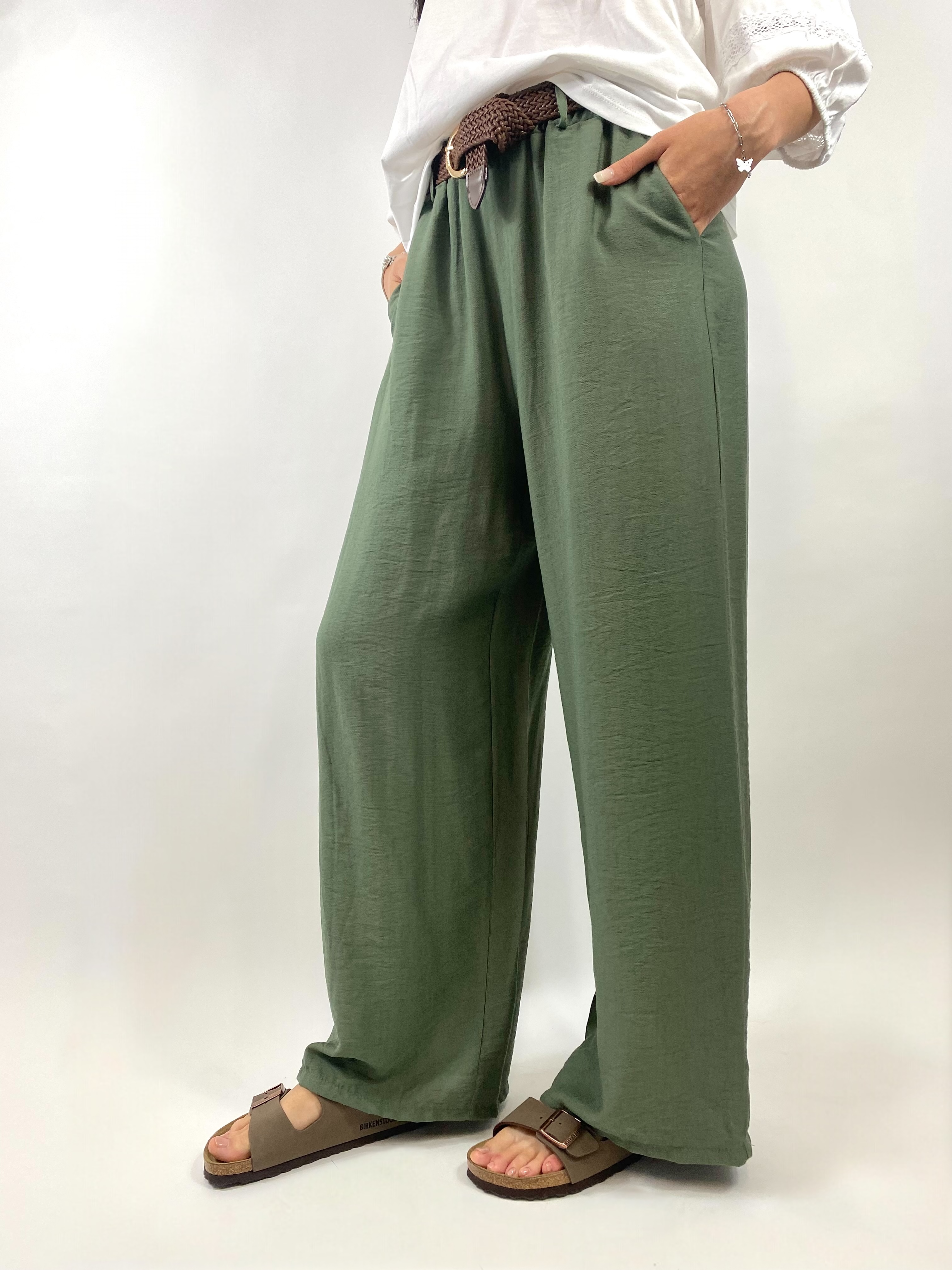 CECILE PANTALONI AMPI VERDE MILITARE