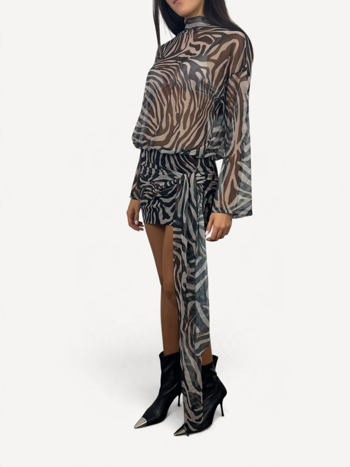 KIKISIX ABITO IN TULLE ZEBRATO CON NODO