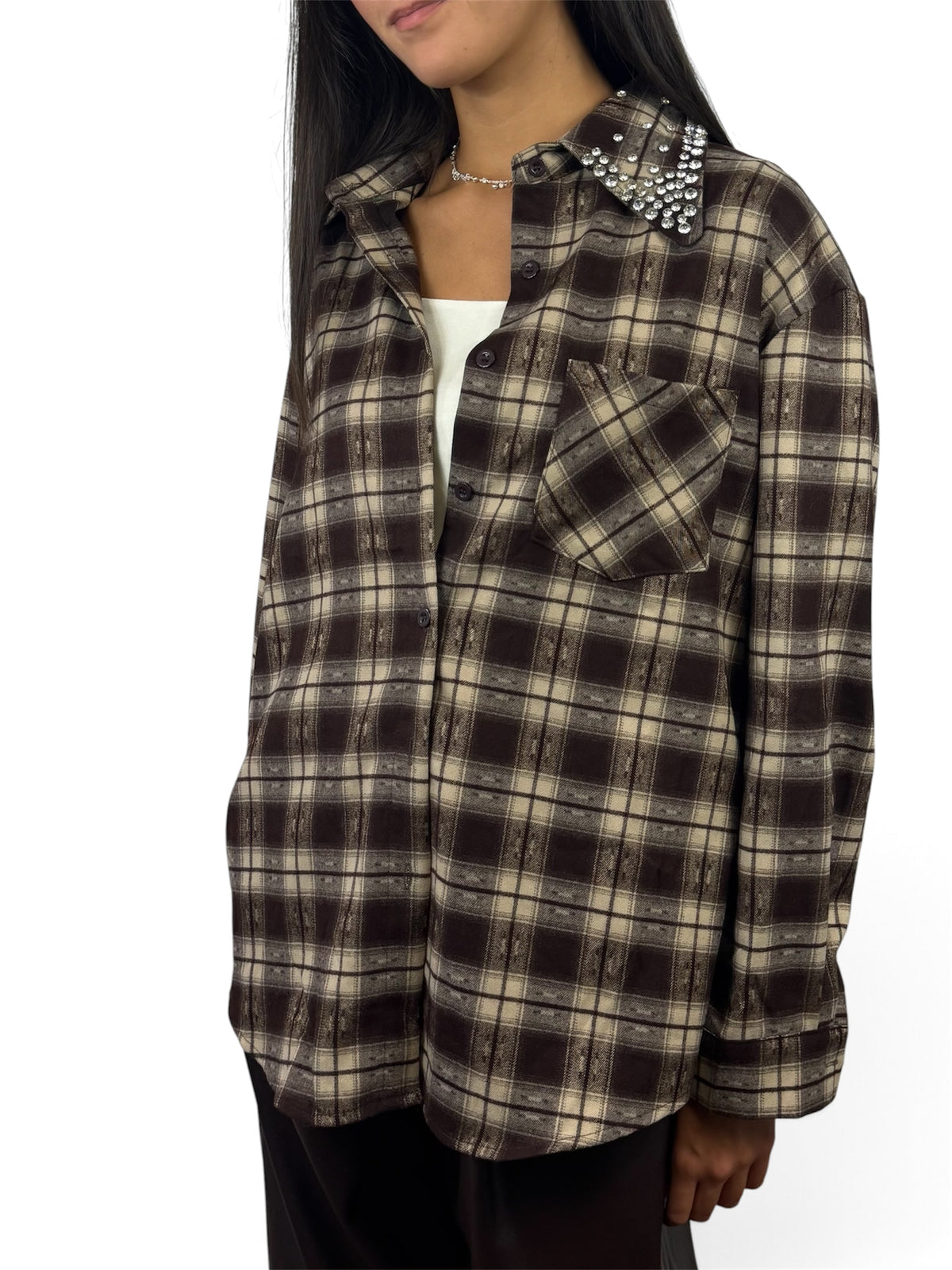 CECILE CAMICIA IN CHECK CON STRASS TESTA DI MORO