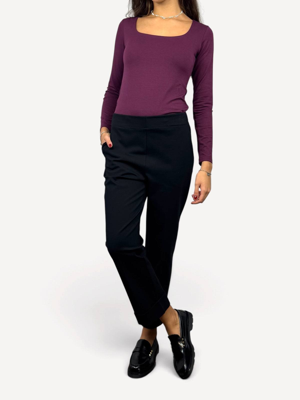 SUSY MIX PANTALONE TESSUTO PUNTO MILANO NERO
