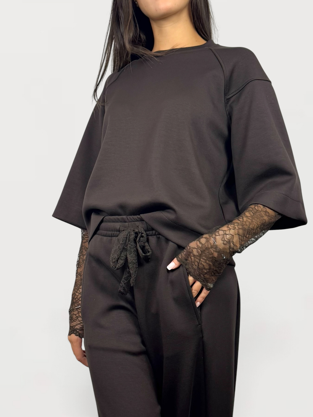 SUSY MIX COMPLETO FELPA MANICA PIZZO E PANTALONE