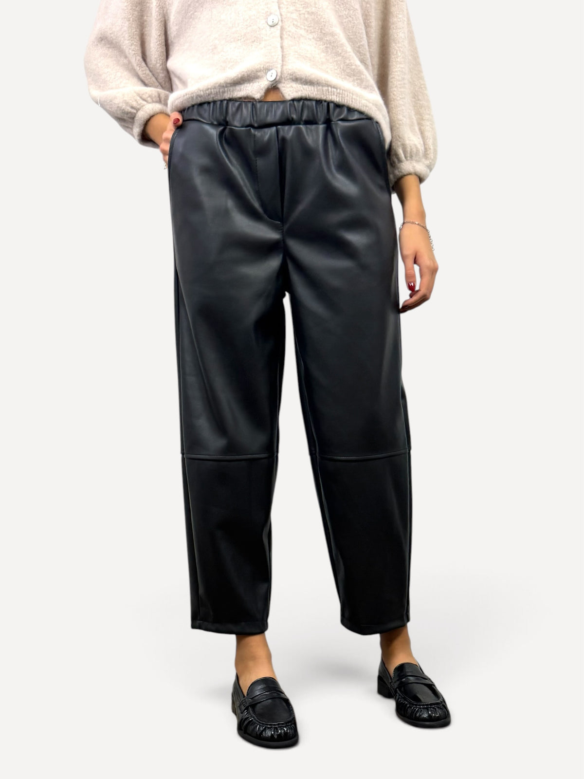 CECILE PANTALONI SIMILPELLE NERO