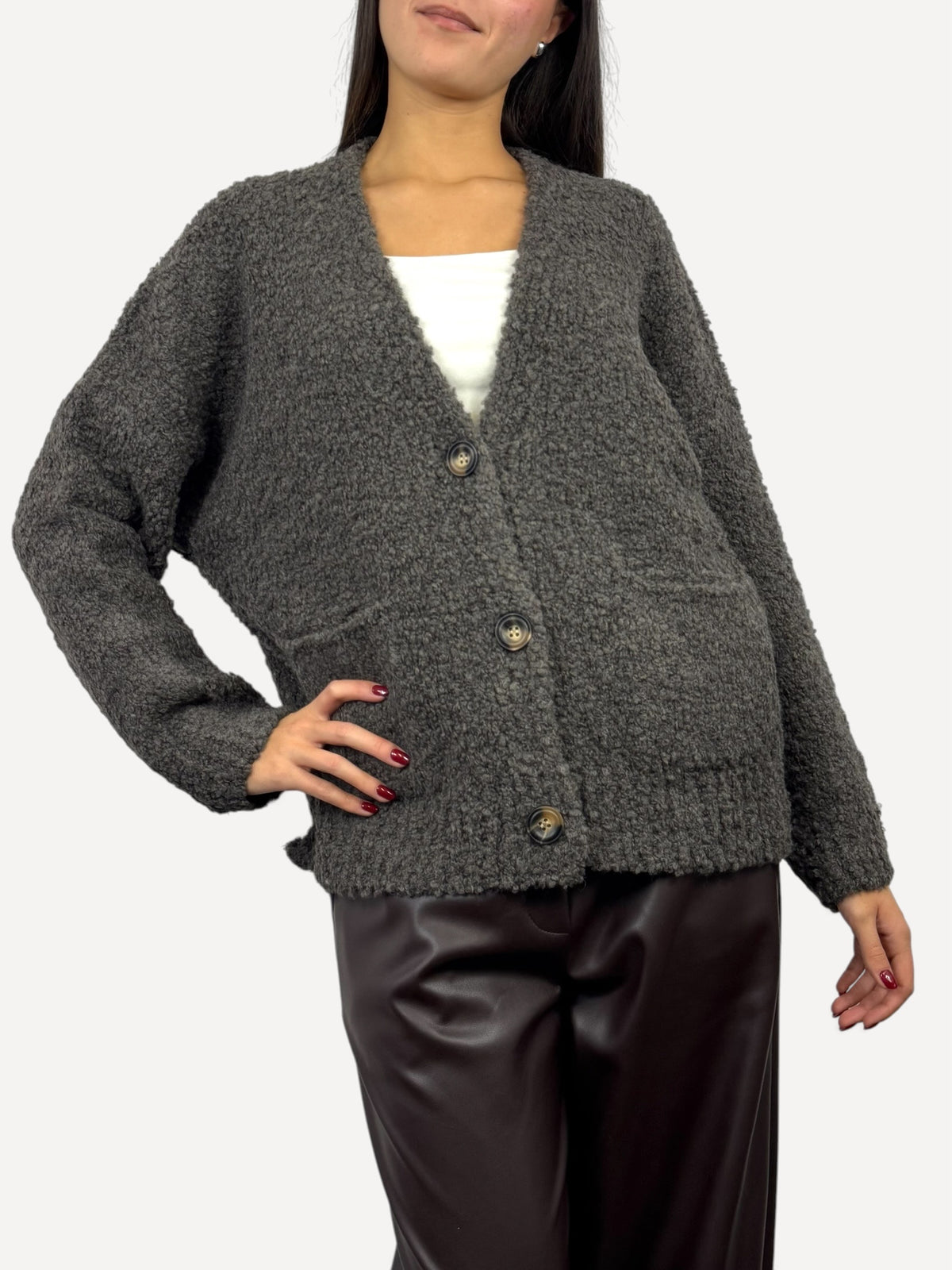 SUSY MIX CARDIGAN BOUCLÈ FANGO