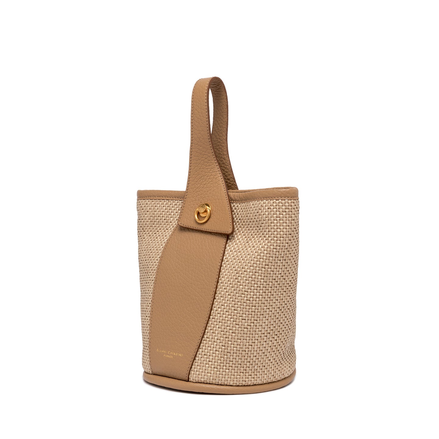 Gianni Chiarini borsa donna a secchiello in tessuto di paglia intrecciata naturale
