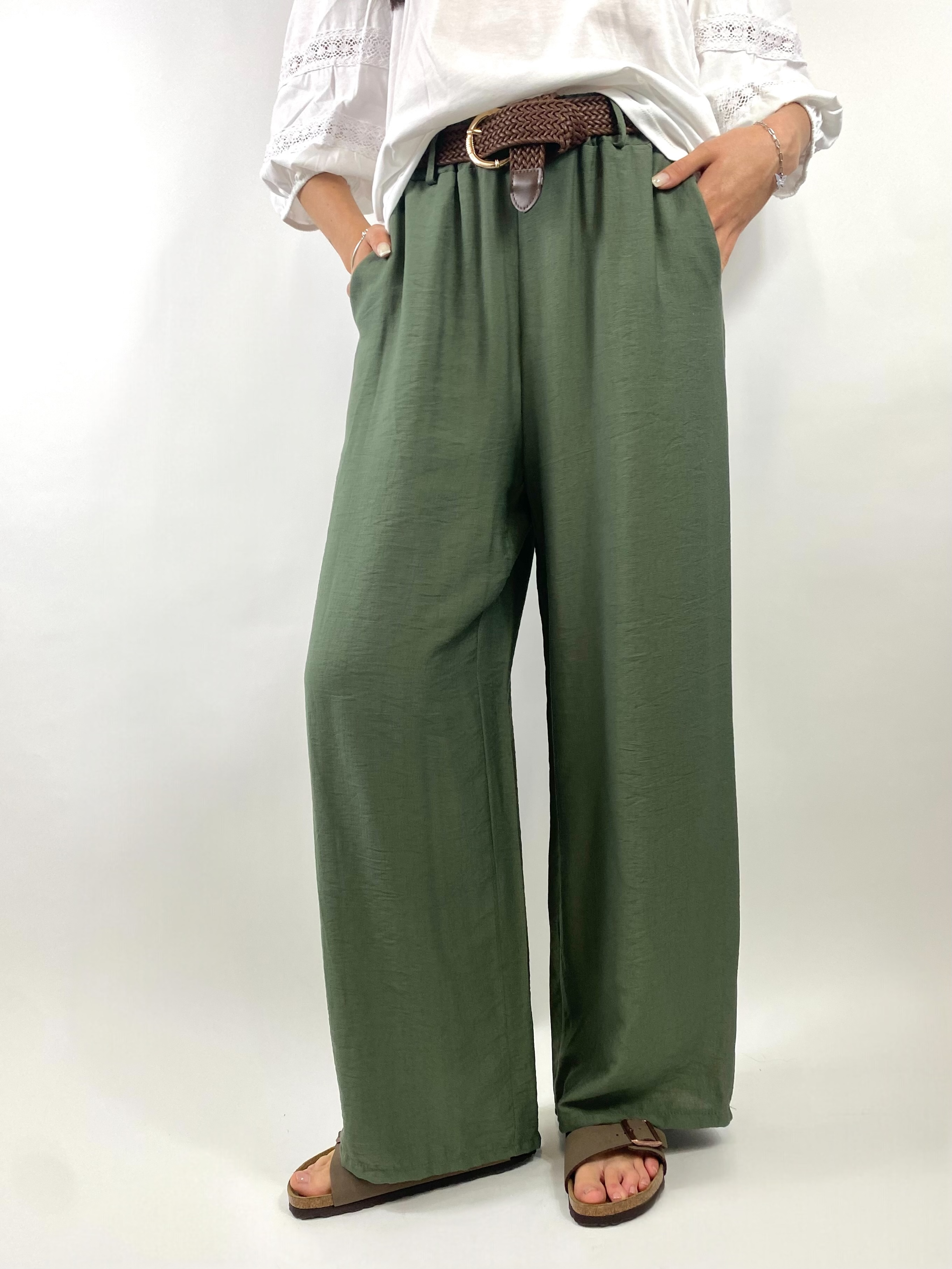 CECILE PANTALONI AMPI VERDE MILITARE