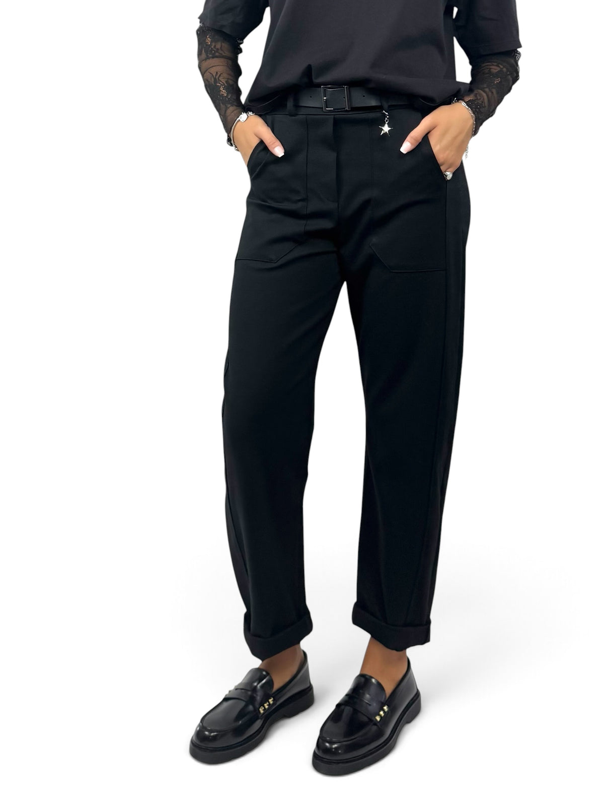 SUSY MIX PANTALONE NERO CON CINTURA